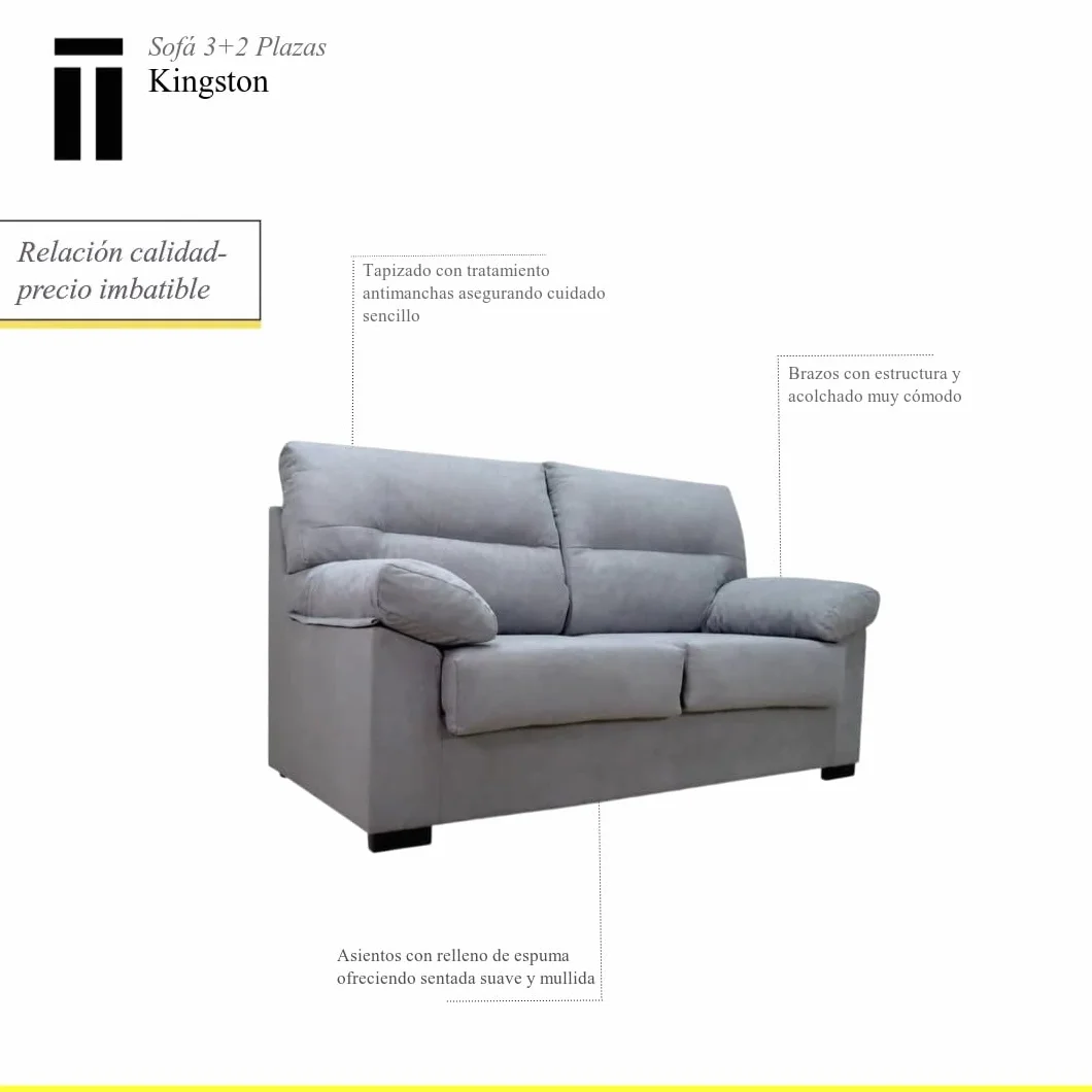 SHIITO | Modelo Kingston - Set con Sofá de 3 Plazas + Sofá de 2 Plazas | Comodidad y Relajación Superior | Color Gris Marengo