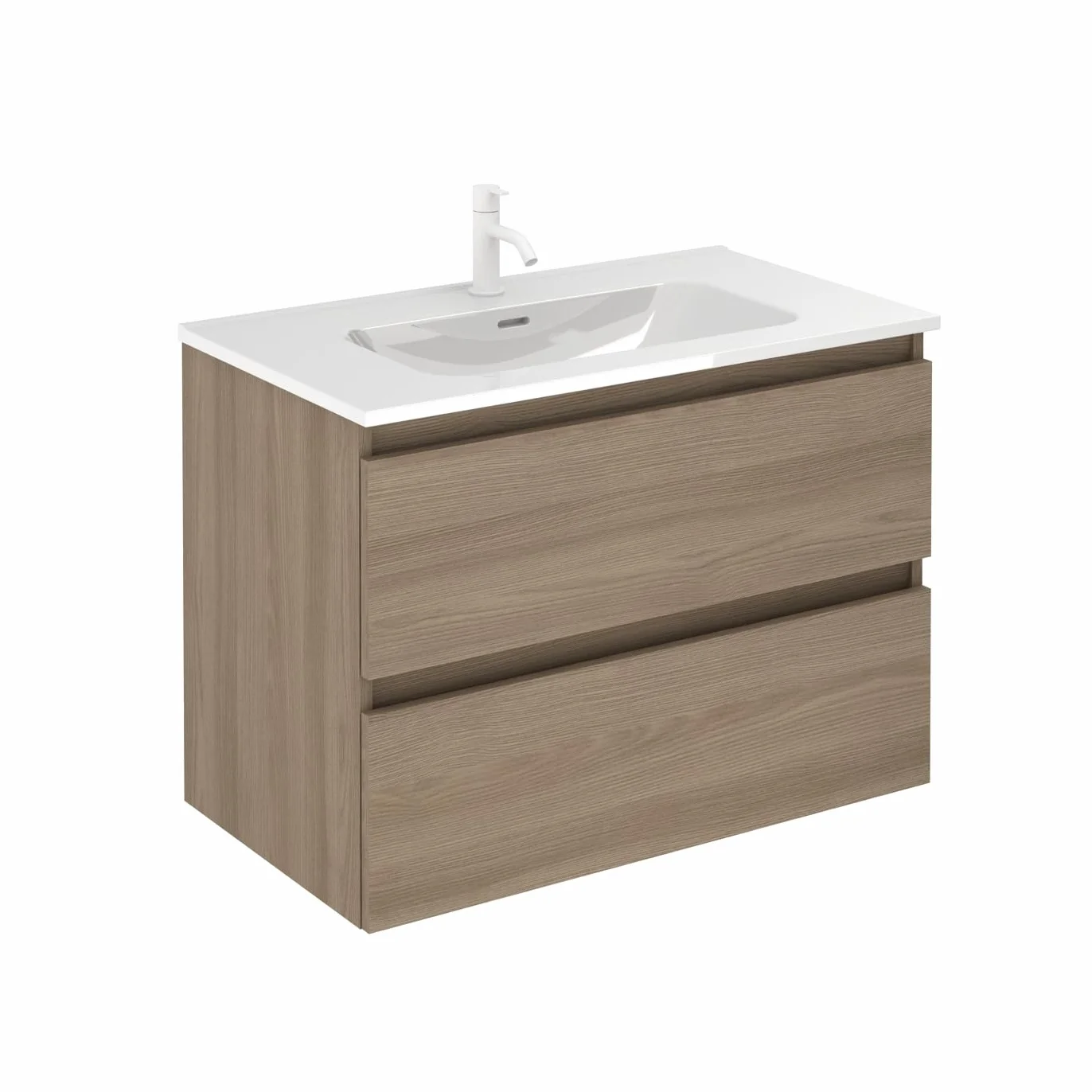 EstiloBaño Aurora Conjunto Mueble de Baño Suspendido 2 Cajones Lavabo 60 cm Blanco Nogal