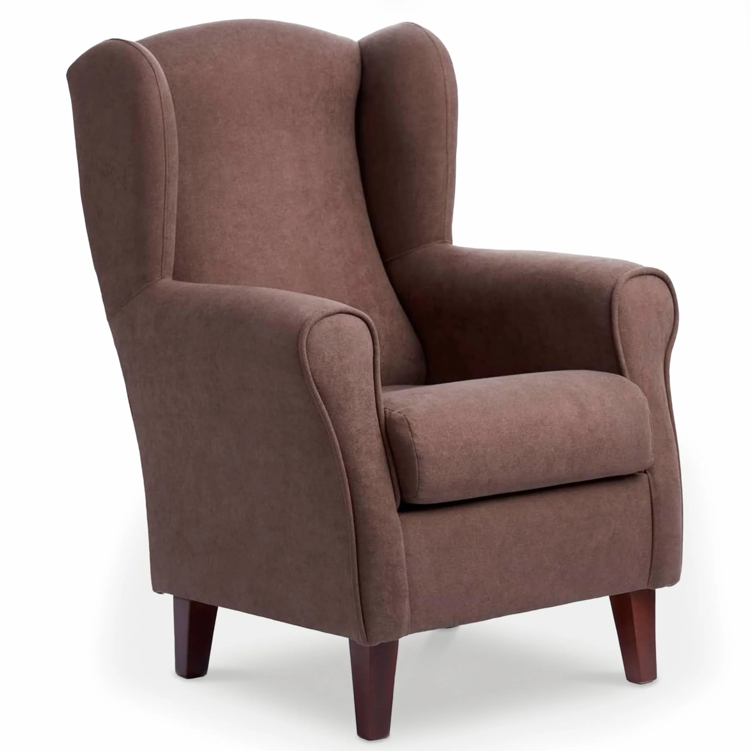 Abuelo A Gusto | Sillón Orejero Individual Roma - Compacto para Salón y Dormitorio - 106x74x78cm - Butaca de Lectura Cómoda y Ligera - Tela Antimanchas, Respaldo Alto y Sentada Firme (Marrón)