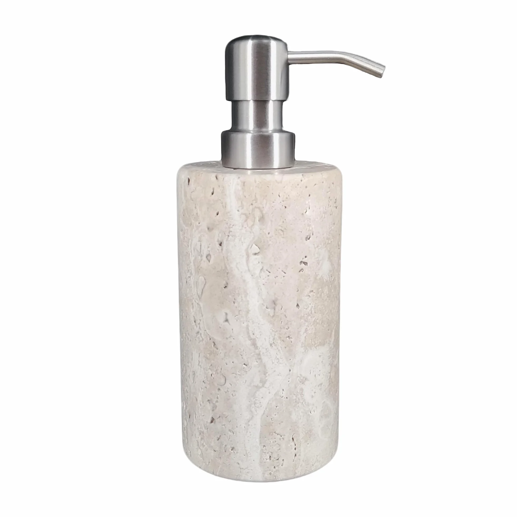 Dispensador de jabón de mármol travertino natural con bomba de acero inoxidable, botellas de jabón líquido de loción de mármol para cocina y baño