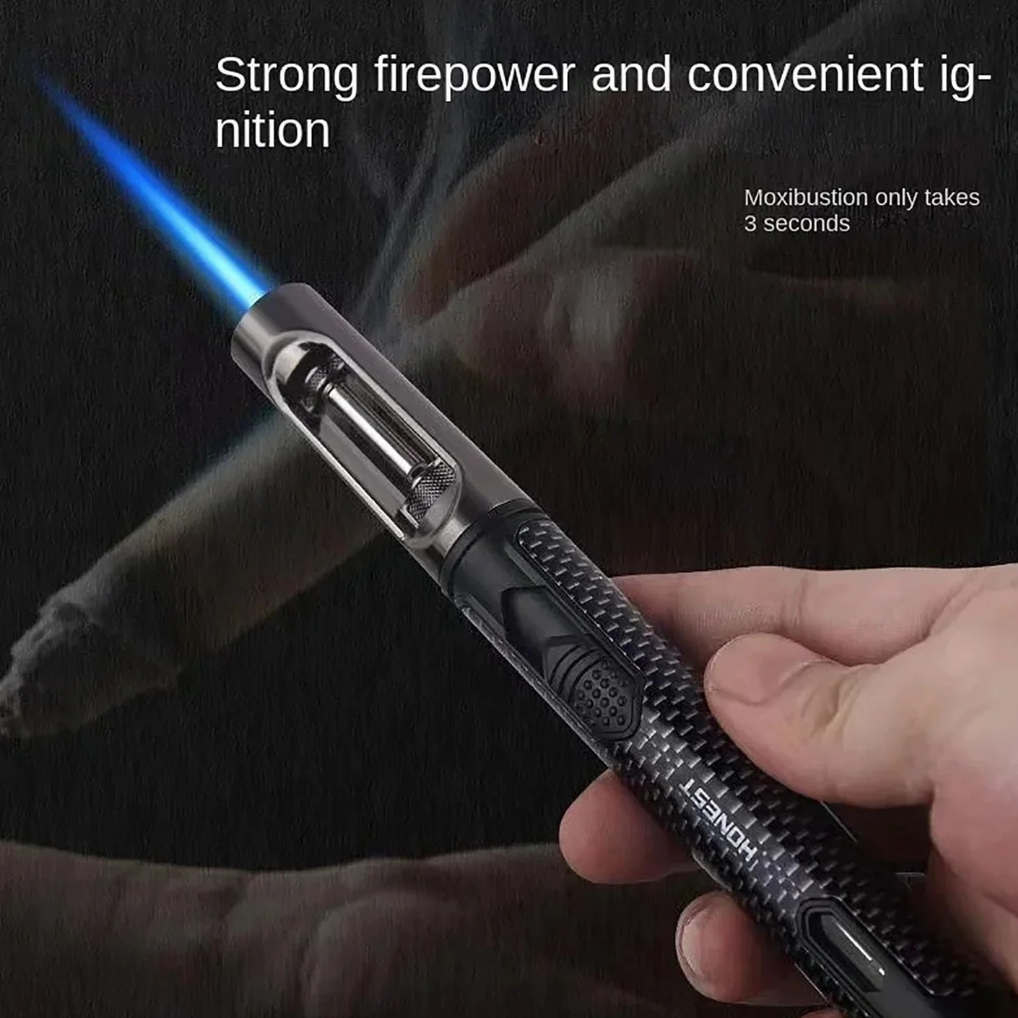 Encendedor Cigarro Ventana Visible Jet Flame Butano Recargable Antorcha Larga para Estufa Parrilla Barbacoa Vela Fuegos Artificiales Camping (Gas No Incluido),Blue