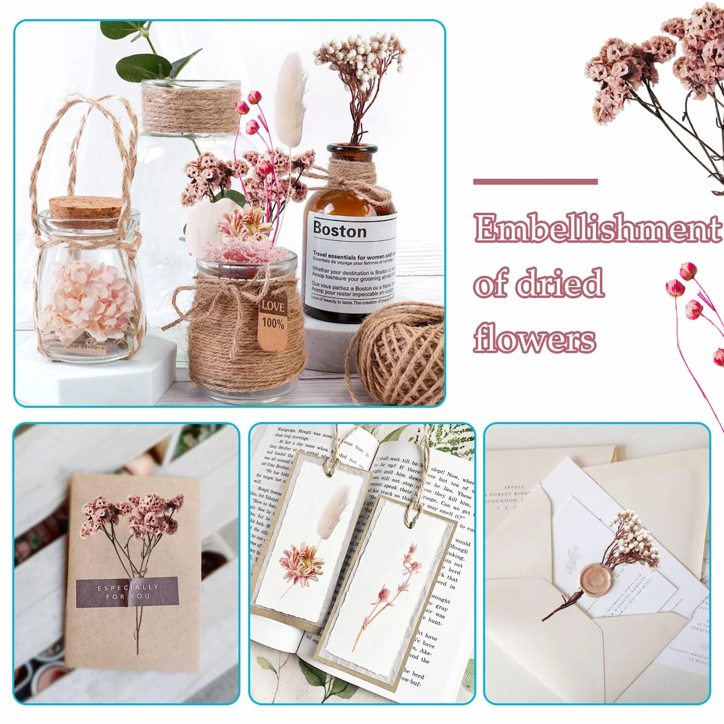 Flores Secas Naturales Preservadas para Manualidades Decoración DIY (Rosa)