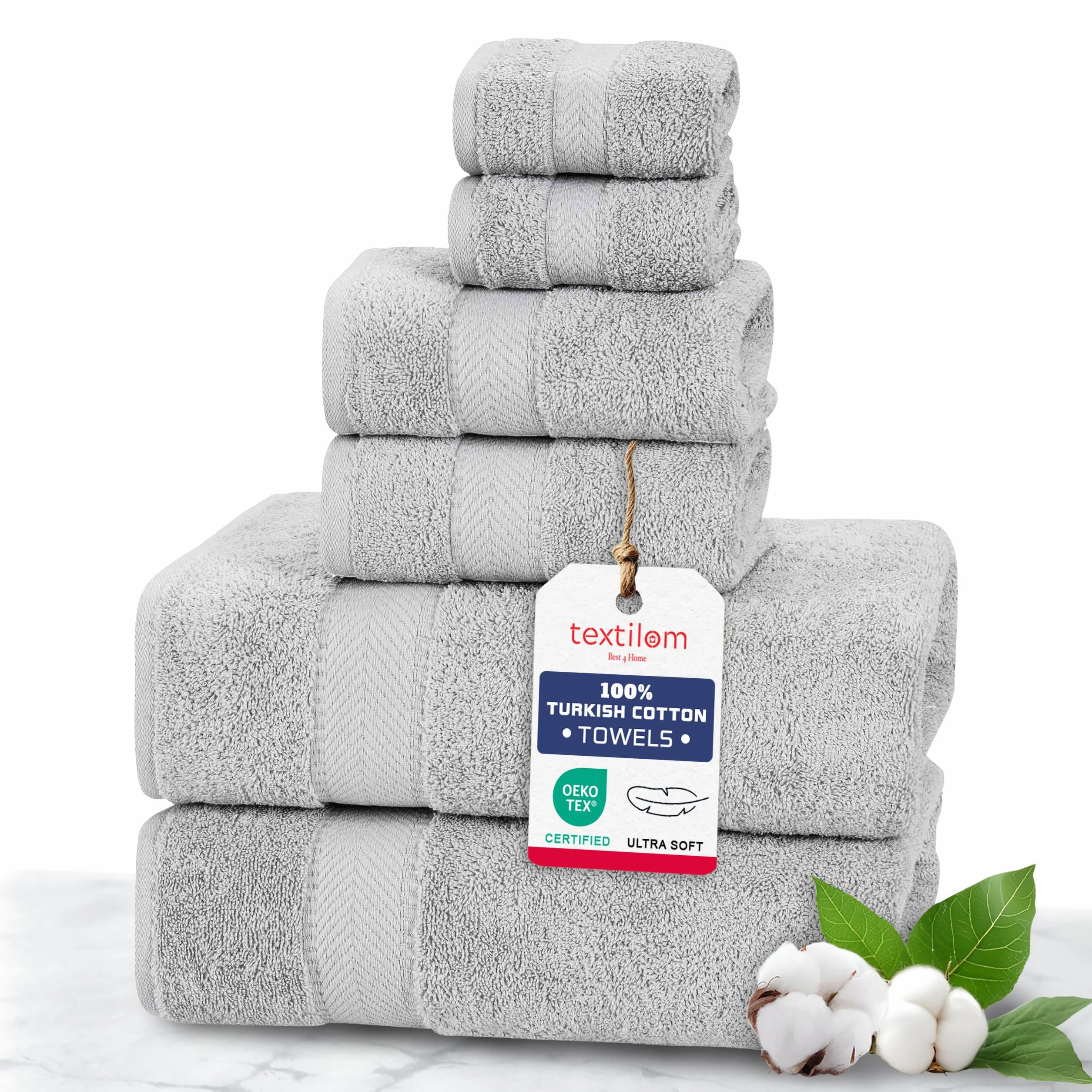 TEXTILOM Juego de toallas de 6 piezas, 2 toallas de baño, 2 toallas de mano, 2 paños, 100% algodón de lujo, toallas de baño de calidad de hotel, toallas de mano suaves, lavables, altamente absorbentes