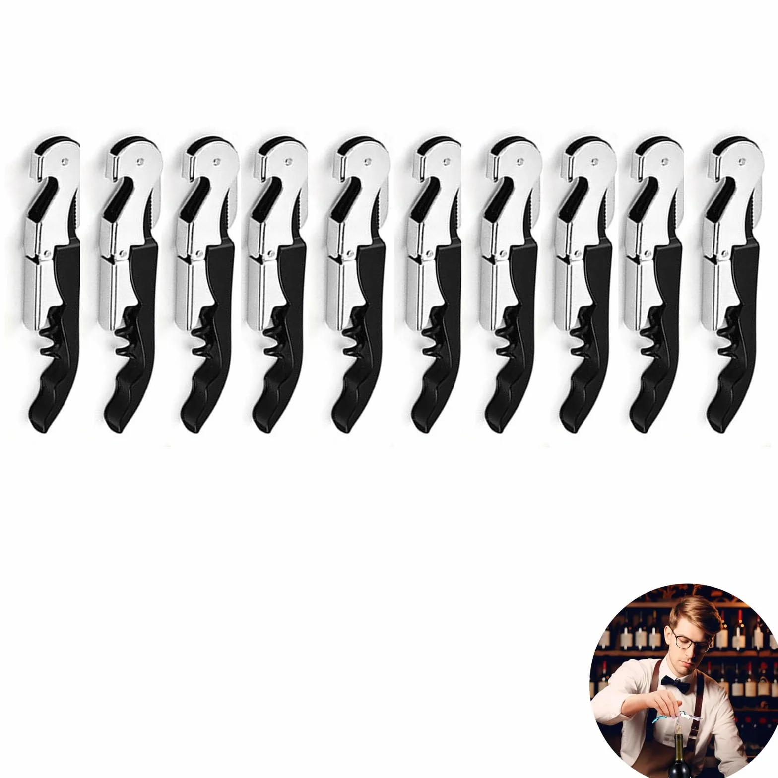Abridor de Botellas de Acero Inoxidable, Llave de Vino, Sacacorchos de Camarero (10, Negro)