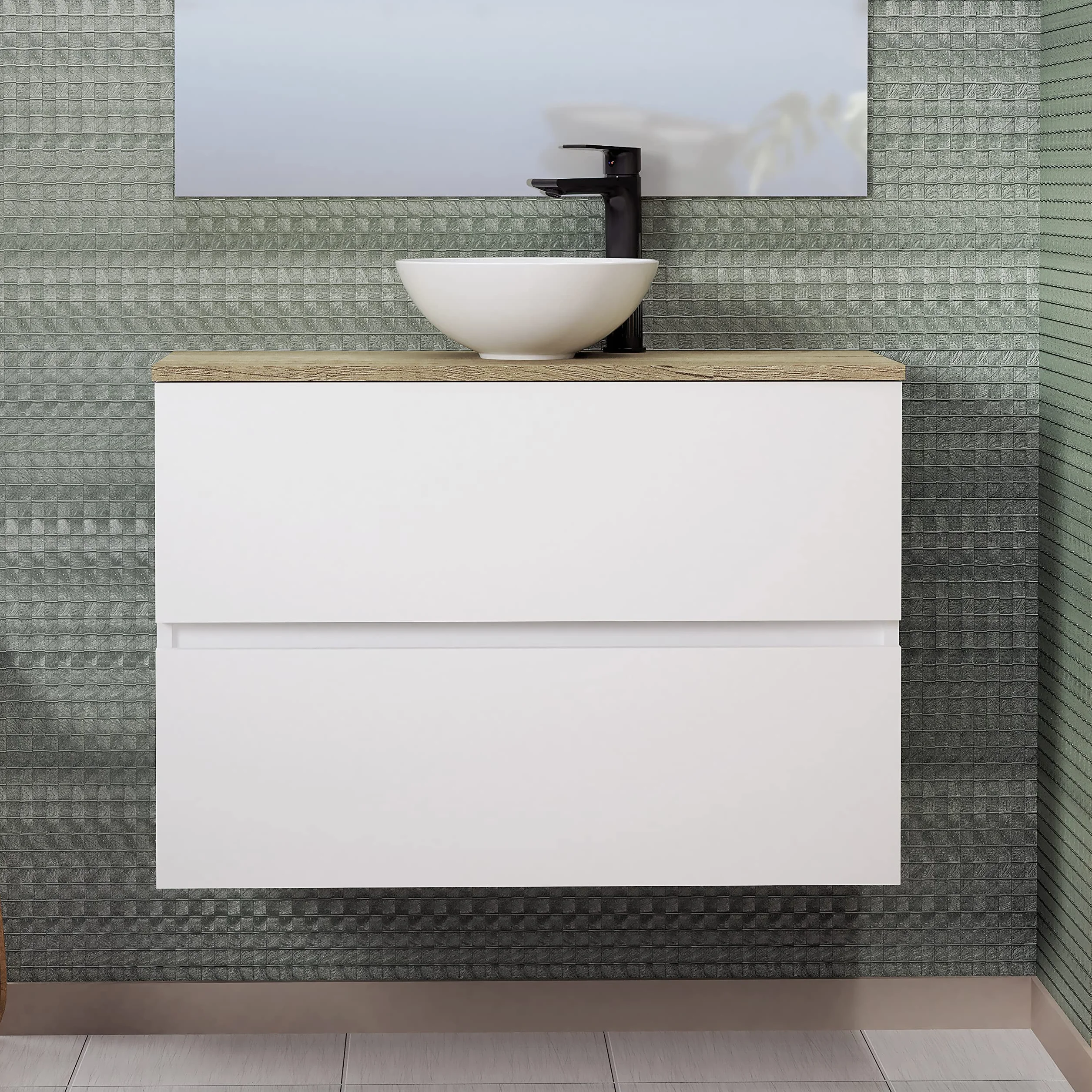 Baikal Mueble de Baño Ness 80 cm Blanco Fondo Reducido 36cm Lavabo Cerámico