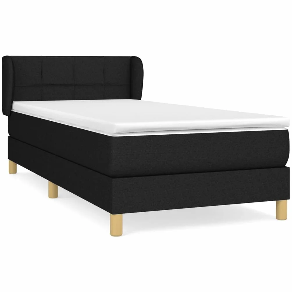 Cama con somier de 80 x 200 cm, color negro, con colchón de muelles ensacados y cubrecolchón, cama para jóvenes o invitados, transpirable, cabecero ajustable en altura