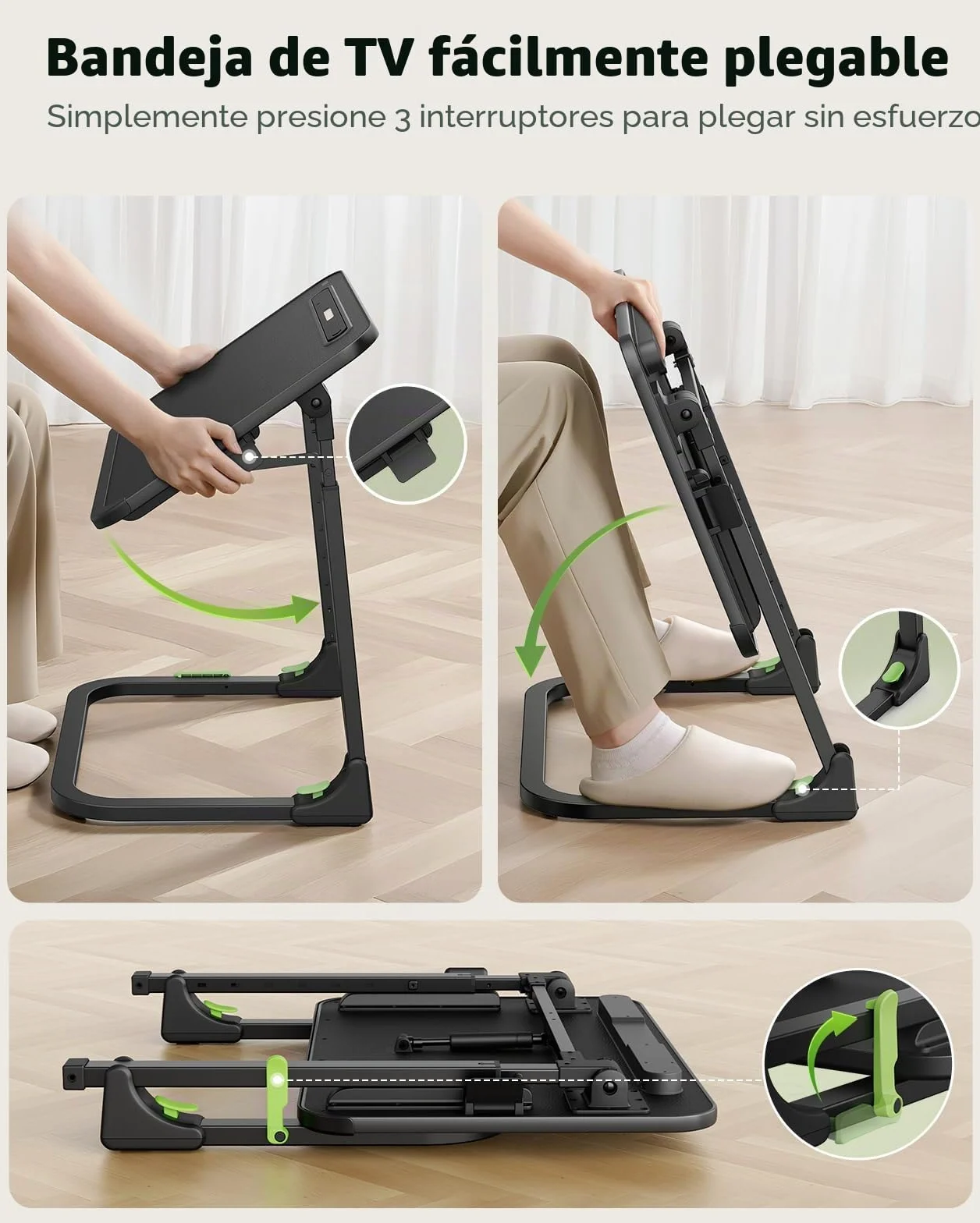 SAIJI Mesa plegable pequeña mejorada, ajustable en altura e inclinación, mesas de TV estables, bandejas de TV multifuncionales para comer, trabajar en el sofá y en la cama, escritorio para ordenador