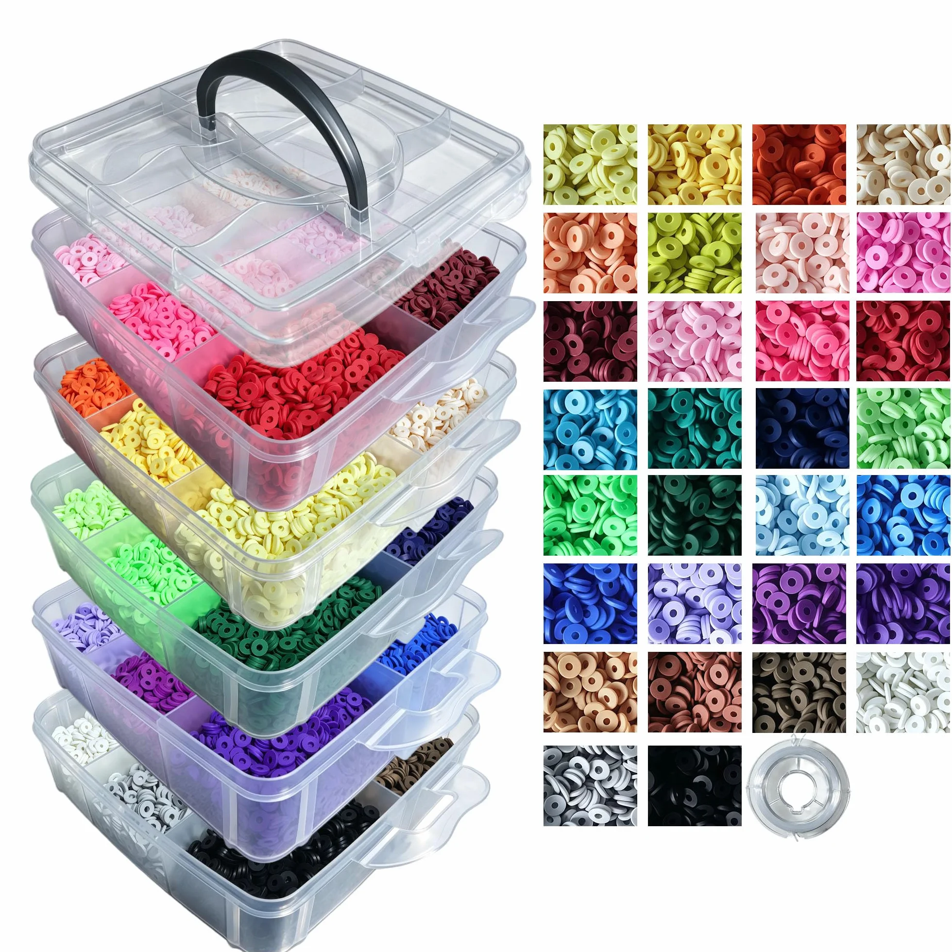 YMSDZHL Juego de 45000 pulseras de cuentas de arcilla, 30 cuentas planas de colores para hacer joyas de amistad, cuentas Heishi de polímero con abalorios, regalos para adolescentes y niñas