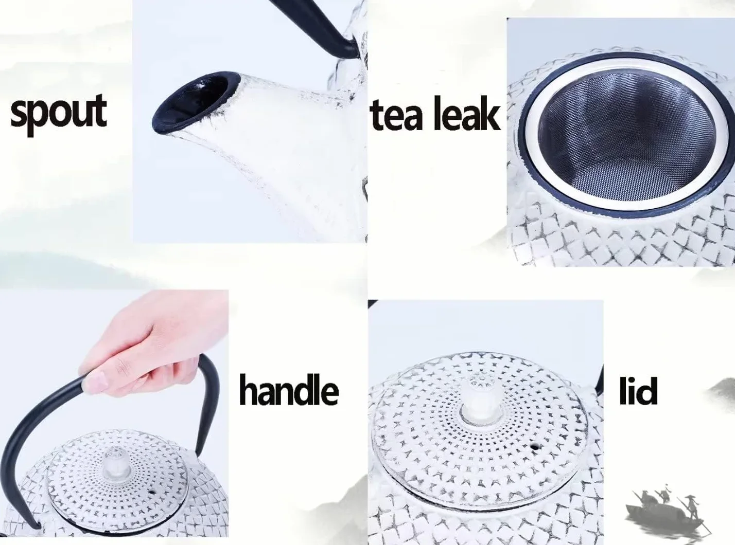 Tetera casera, tetera silbante, tetera de hierro fundido, mini tetera de hierro fundido con diseño de cruz de diamante blanco, teteras en estilo japonés, con infusor de acero inoxidable, 27 onzas (800