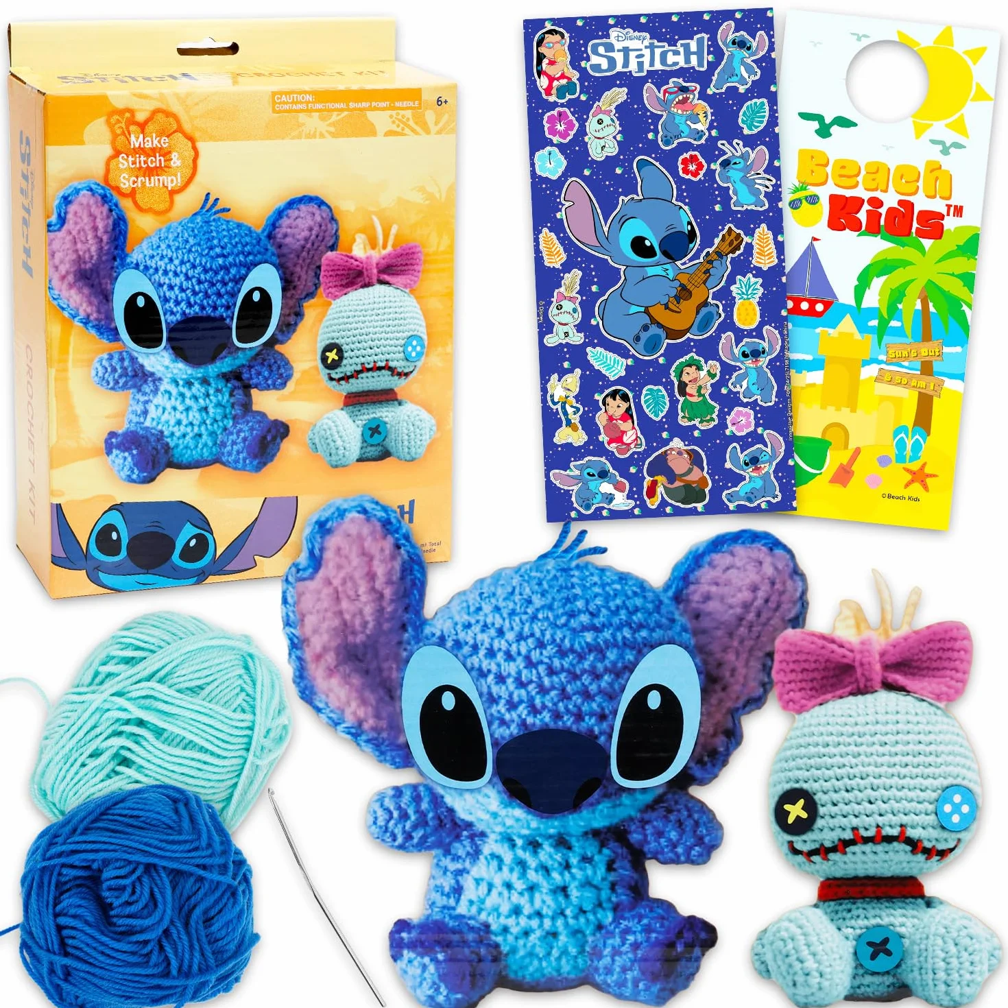 Lilo and Stitch Kit de ganchillo para principiantes, paquete con patrones de ganchillo de puntada y Scrump, hilo, calcomanías, más | Kit de manualidades Disney para niños
