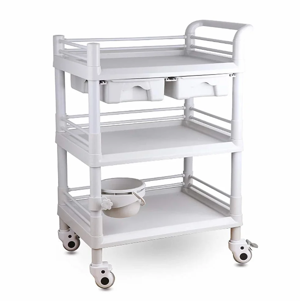 Carro de Almacenamiento Multifuncional, Vehículos de Reciclaje, Carro de Salón de Belleza con 2 Cajones de Abs, Carro de Equipo Médico para Clínica de Hospital con Ruedas de Freno, Cubo de Suci