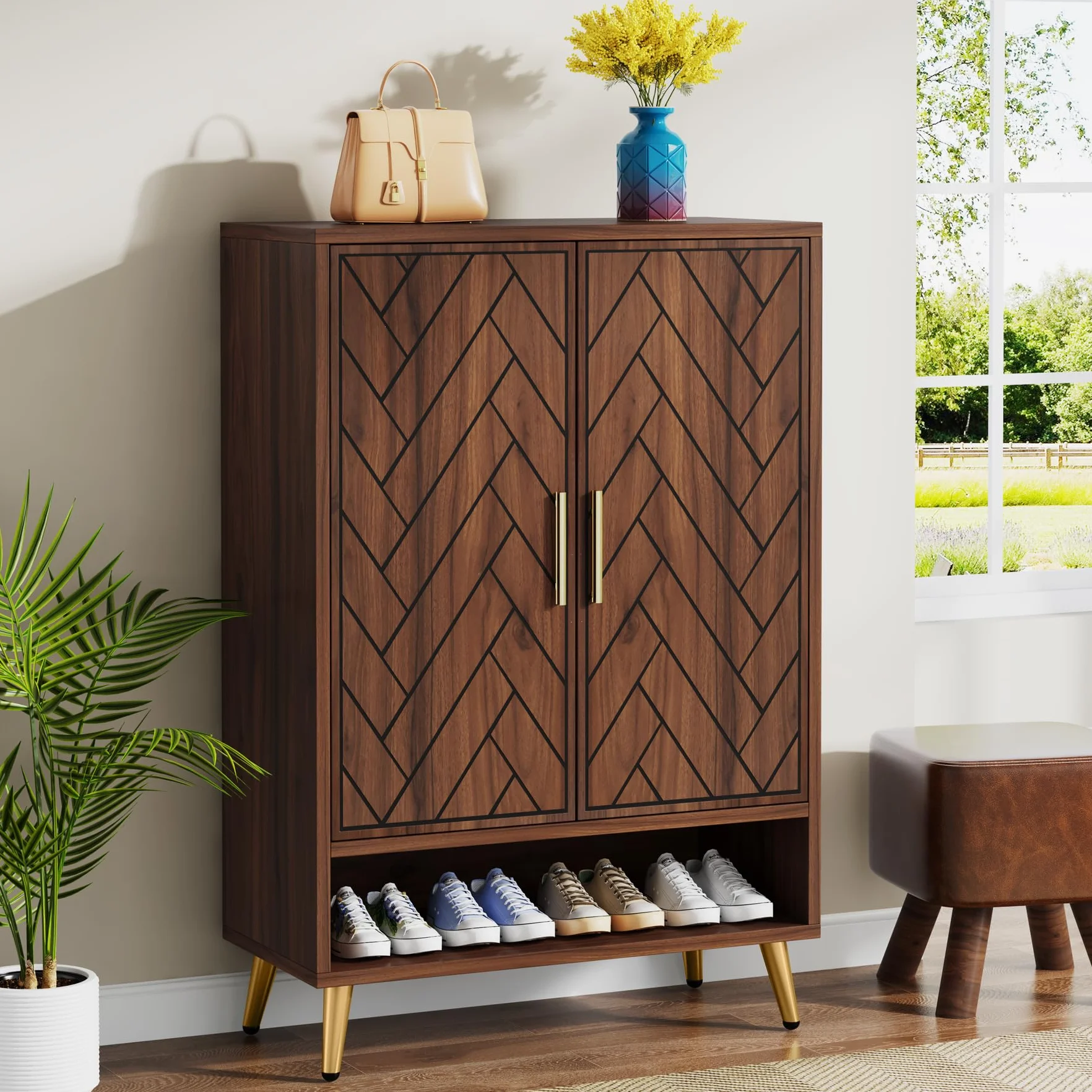 Tribesigns Mueble Zapatero de 6 Niveles con 2 Puertas, Armario Zapatero de Entrada, 75x 35x 110cm, Divisores Ajustables, para Armario Estrecho, Entrada, Salón, Marrón (marrón)