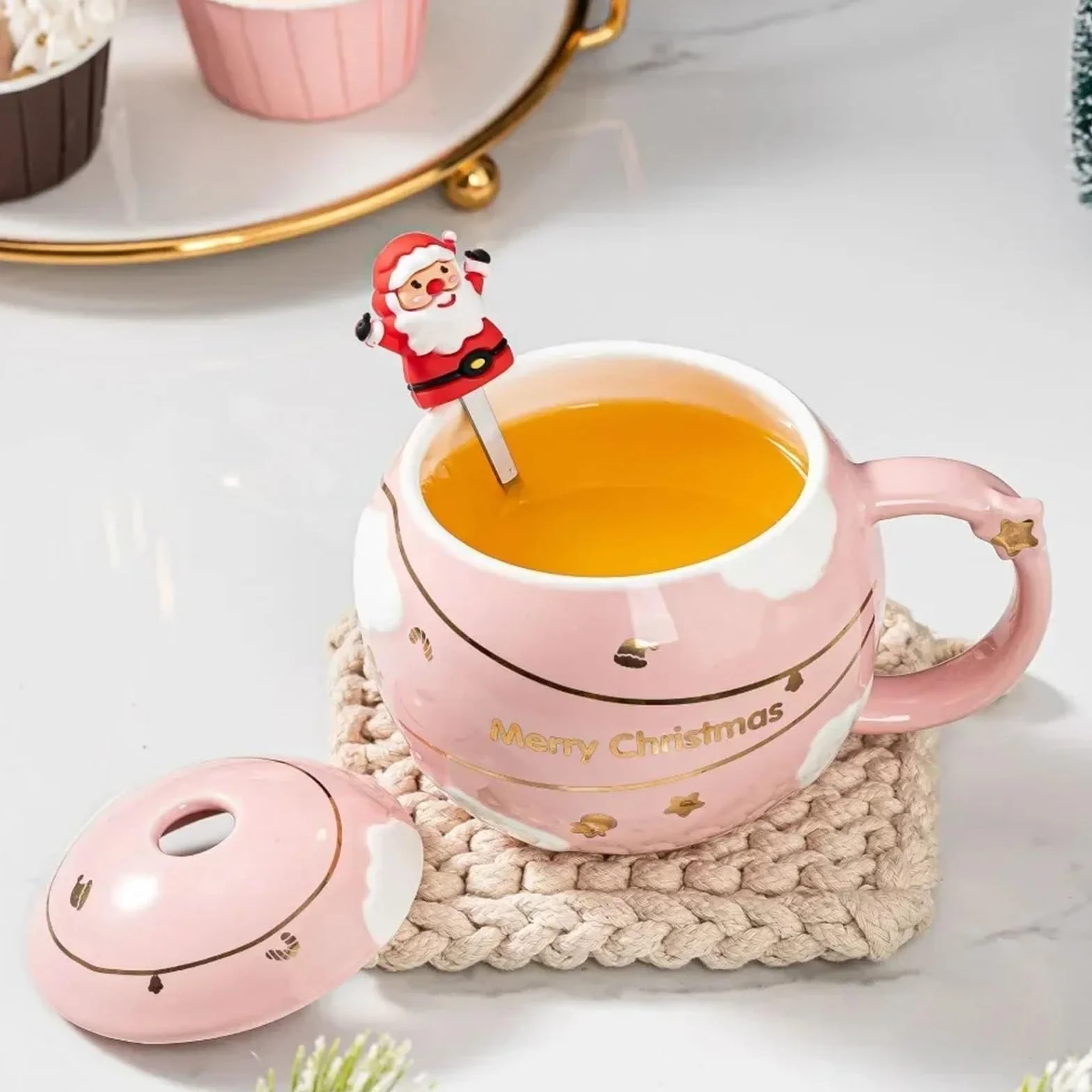 Taza de cerámica con Tapa, 2 uds., café, té de la Leche, Desayuno, Dibujos Animados, cumpleaños, Amigo, Familia, hogar, Oficina, Beber, 400ml para Café y Leche(Red)