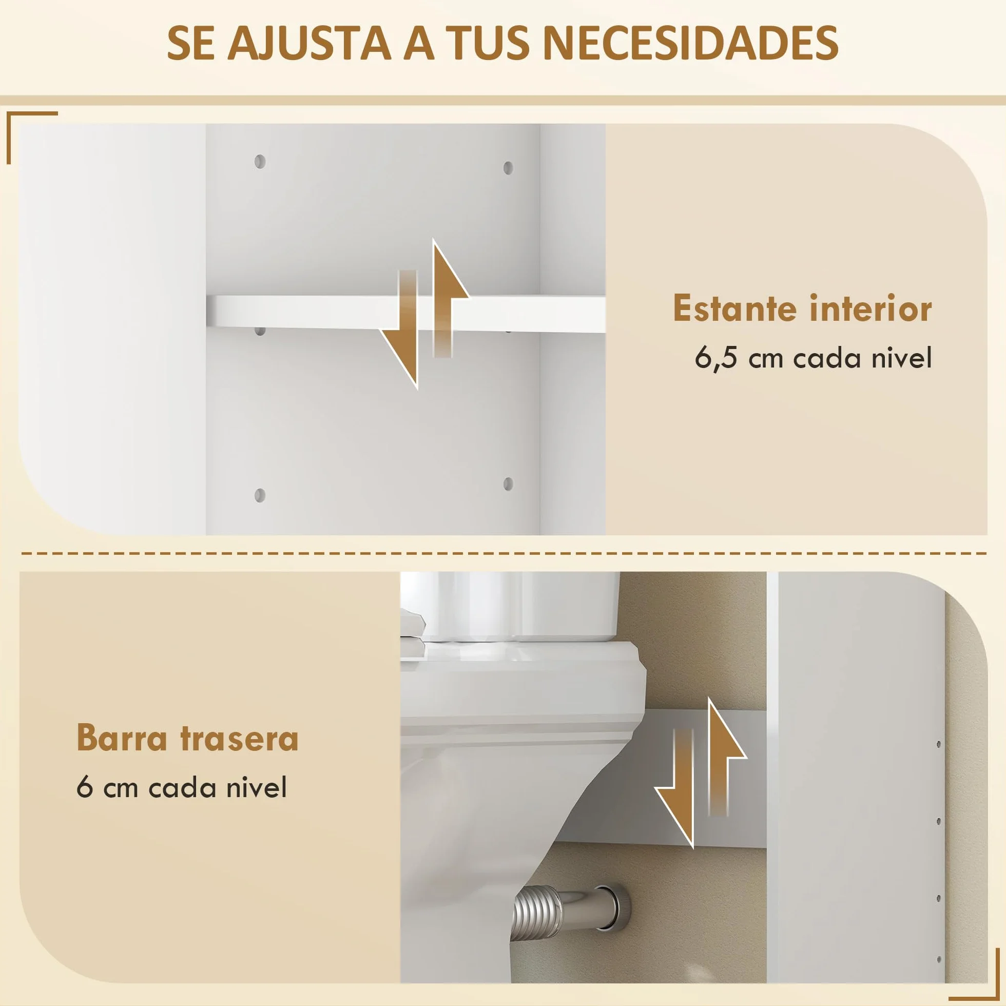 HOMCOM Estantería para Baño sobre Inodoro, Mueble Organizador de Baño de 3 Niveles con Estante Abierto, 2 Puertas y Estante Ajustable, 64x20x170,5 cm, Blanco