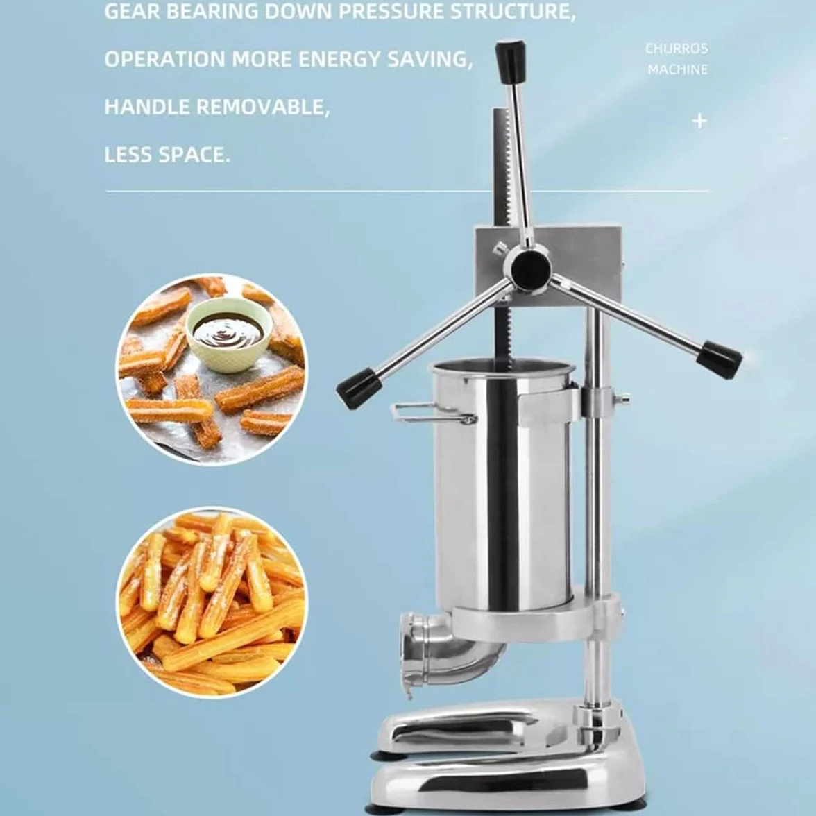 TAHALI Máquina para Hacer Churros Manual, máquina para Hacer Rellenos de Churros, máquina para Hacer Churros de rosquillas españolas Manual Comercial de 2 l, 5 Tipos de moldes
