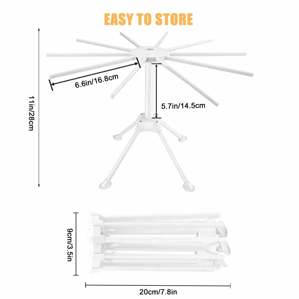 Soporte Plegable Secador de Pasta Fresca, Secador de Pasta Fresca Estante de Secado de Pasta Fideo Plegable con 10 Asas de Barra Fácil de almacenar, rápido de Instalar