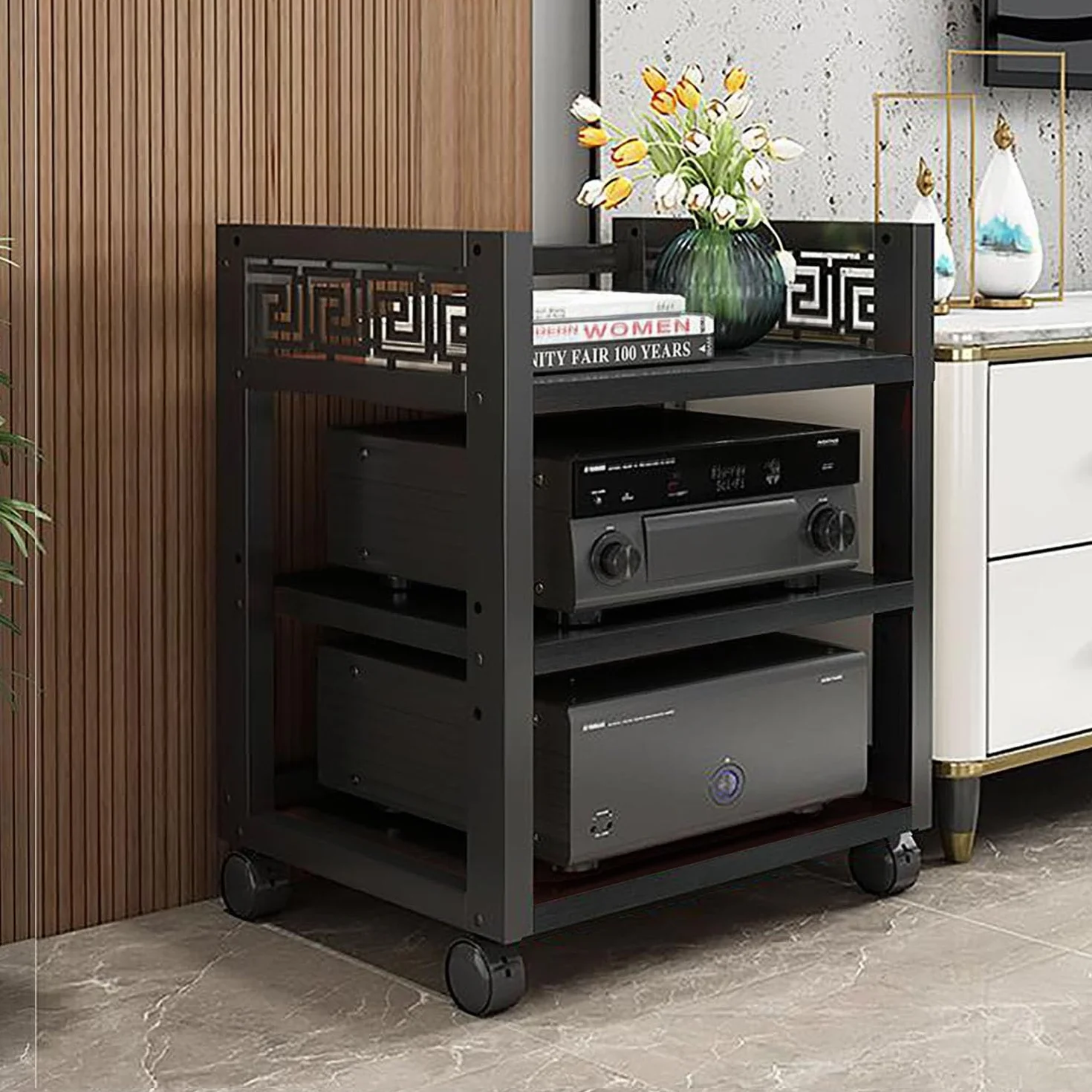 3/4/5 Nivele Estanteria Audio HiFi, Mueble Equipo HiFi Estéreo Supports, Soporte HiFi Para Sala De Estar Estudio De Grabación, Con Deflector Hueco Para Equipo De Audio Y Vídeo Amplificador Gabinete(Bl