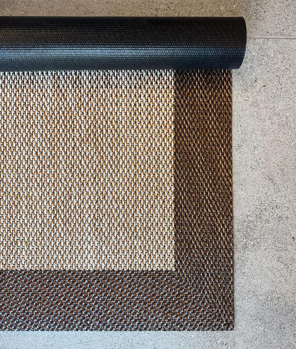 EB ESTORES BARATOS Alfombra de Vinilo Trenzado Screen Floor con Cenefa. Alfombra Antideslizante, Lavable, Apta en Interior y Exterior 3 mm Grosor y Diferentes Acabados, Marrón, 120x180 cm