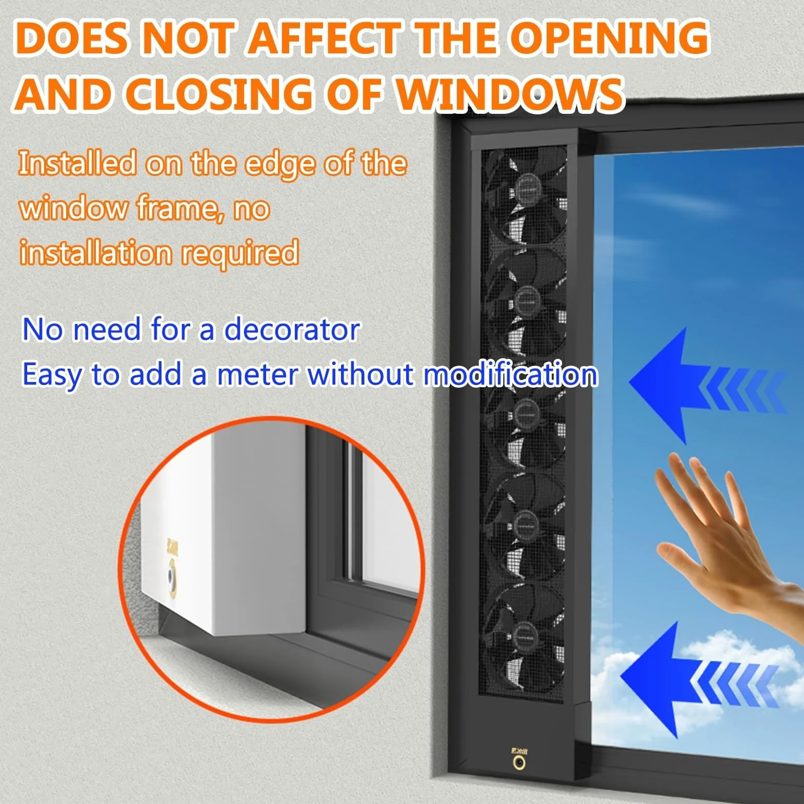 Ventilador de Ventana Retráctil 65-70cm para Dormitorio | Extractor de Aire, Rango Retráctil 35-135cm, Velocidad Ajustable 0-2800 RPM, Retráctil 5cm