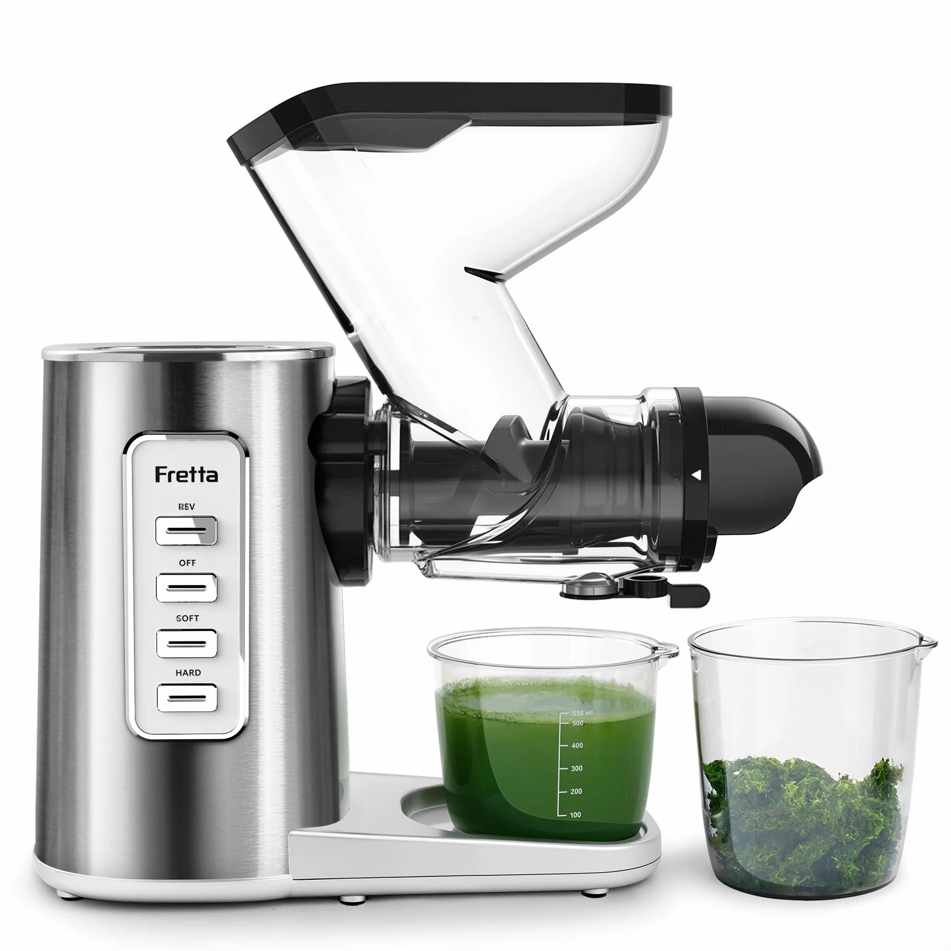 Exprimidor en frío Fretta, boca ancha de 76 mm, sin BPA, cuerpo de acero inoxidable, exprimido lento de 200W que conserva la máxima nutrición, fácil de limpiar