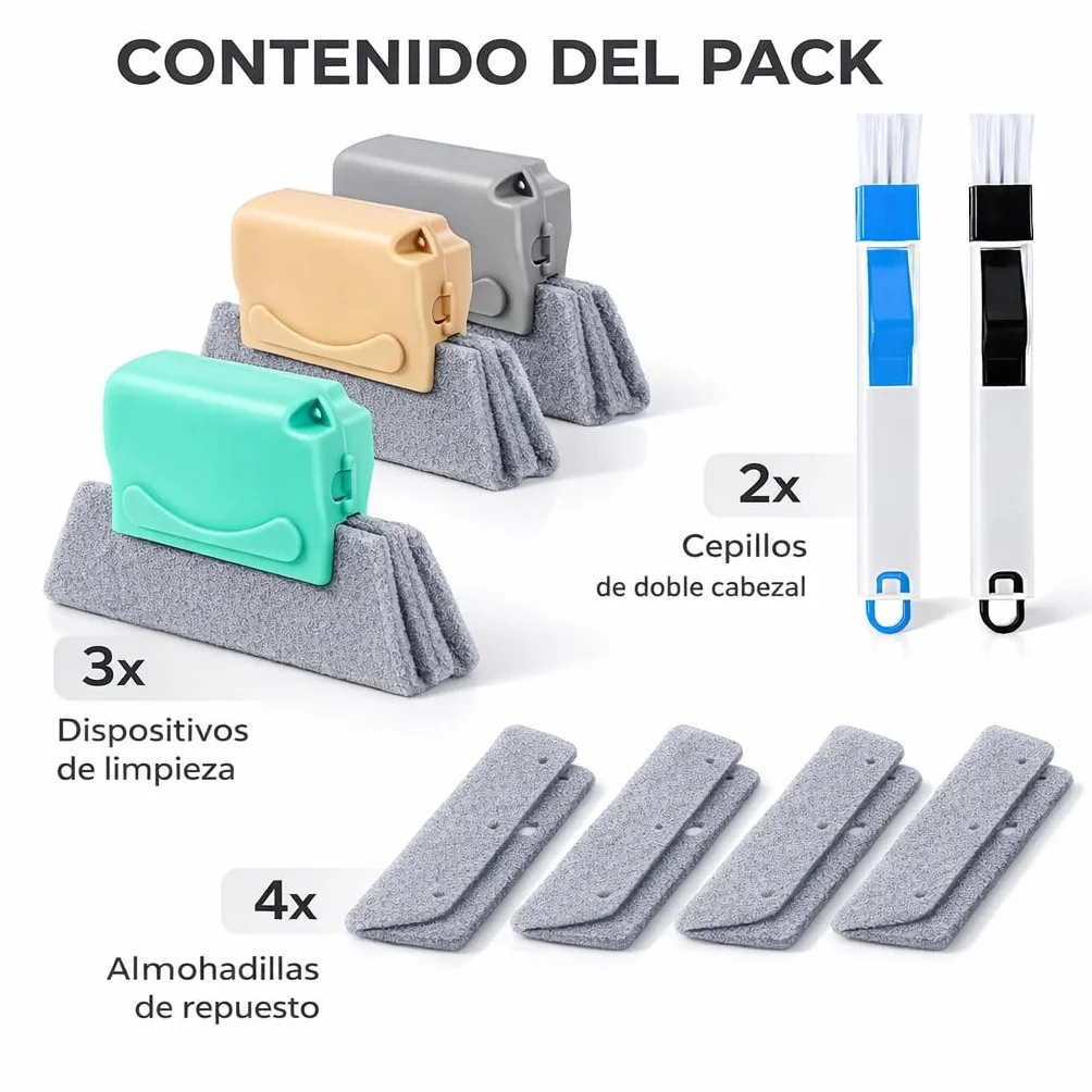 Cepillos Limpieza Hogar Multifunción Pack 10 - Limpiador Ventanas, Persianas, Mosquitera, Juntas