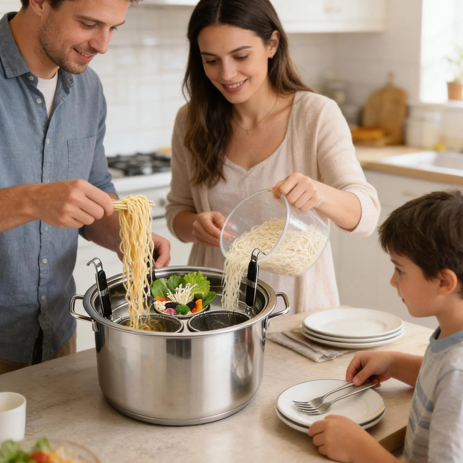 de espagueti con cesta escurridor | Utensilio de cocina para fideos, cocina de espaguetis y vapor | Para amantes de la cocina Principiantes profesionales Preparación de comidas