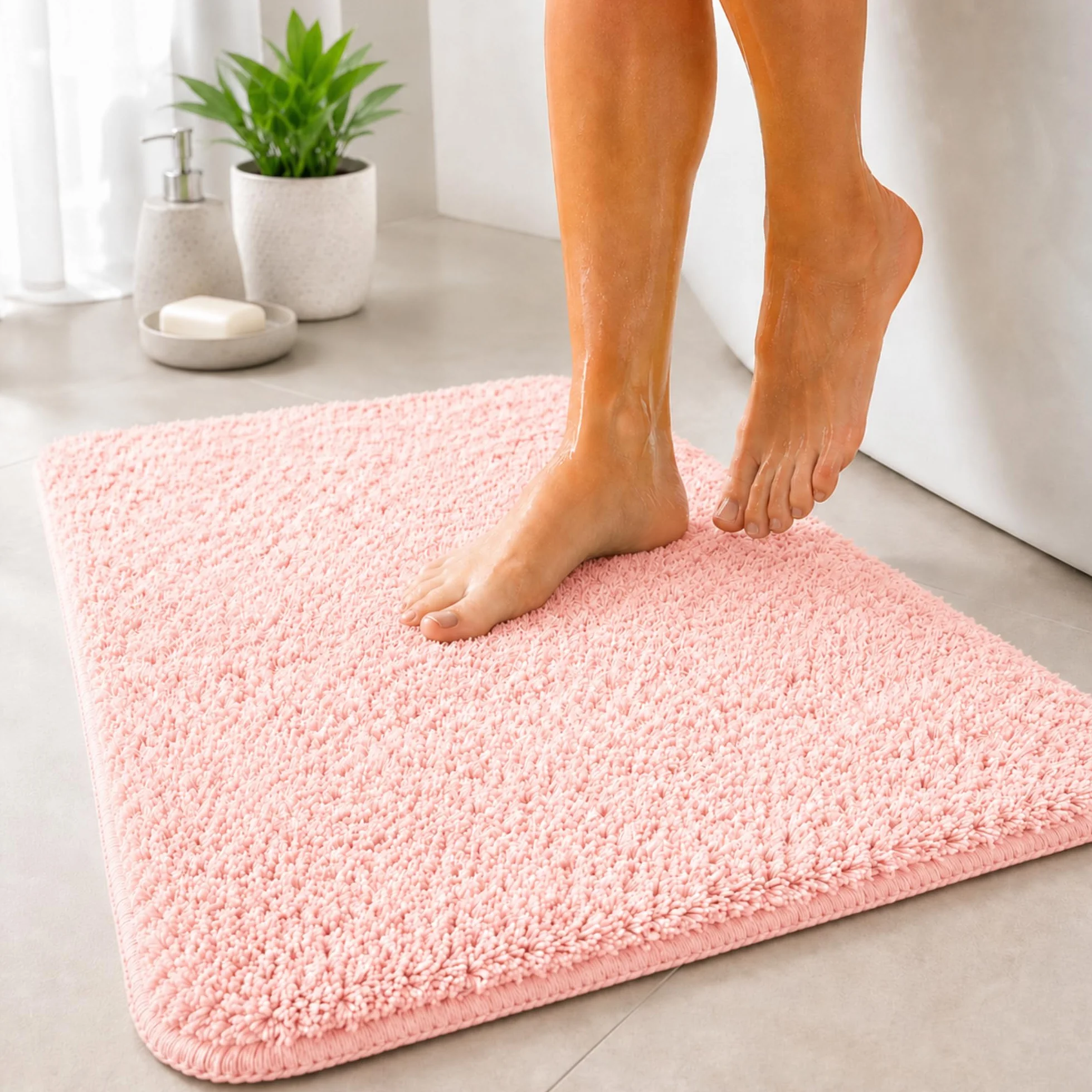 Alfombra de baño Sky | Alfombra de baño | Suave y densa | Antideslizante y de Secado rápido | Adecuado para calefacción por Suelo Radiante | Rectangular y Redondo (80 x 150 cm, Rosa)