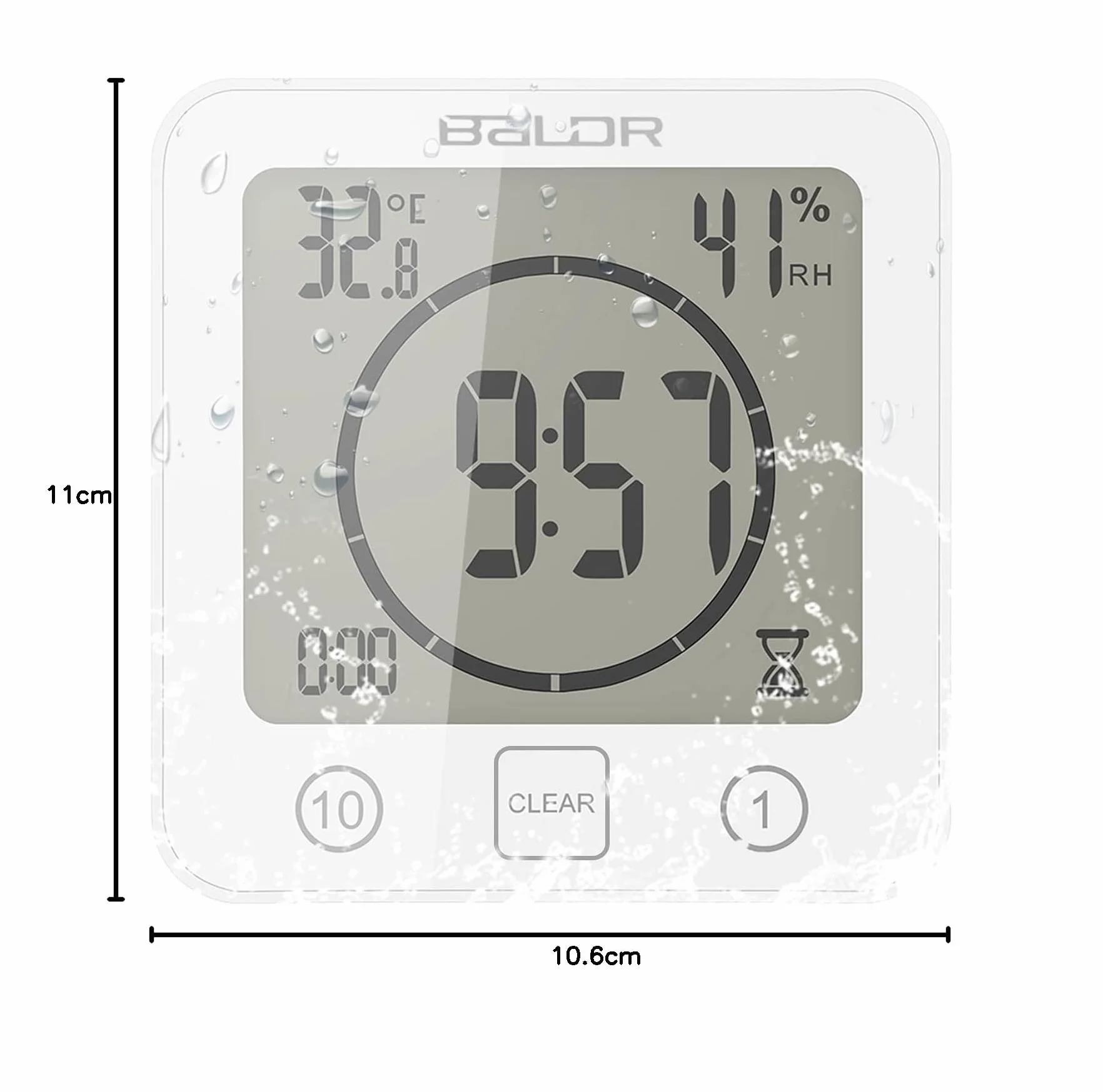 Reloj de pared digital para ducha con alarma pantalla temperatura humedad cuenta regresiva LCD grande