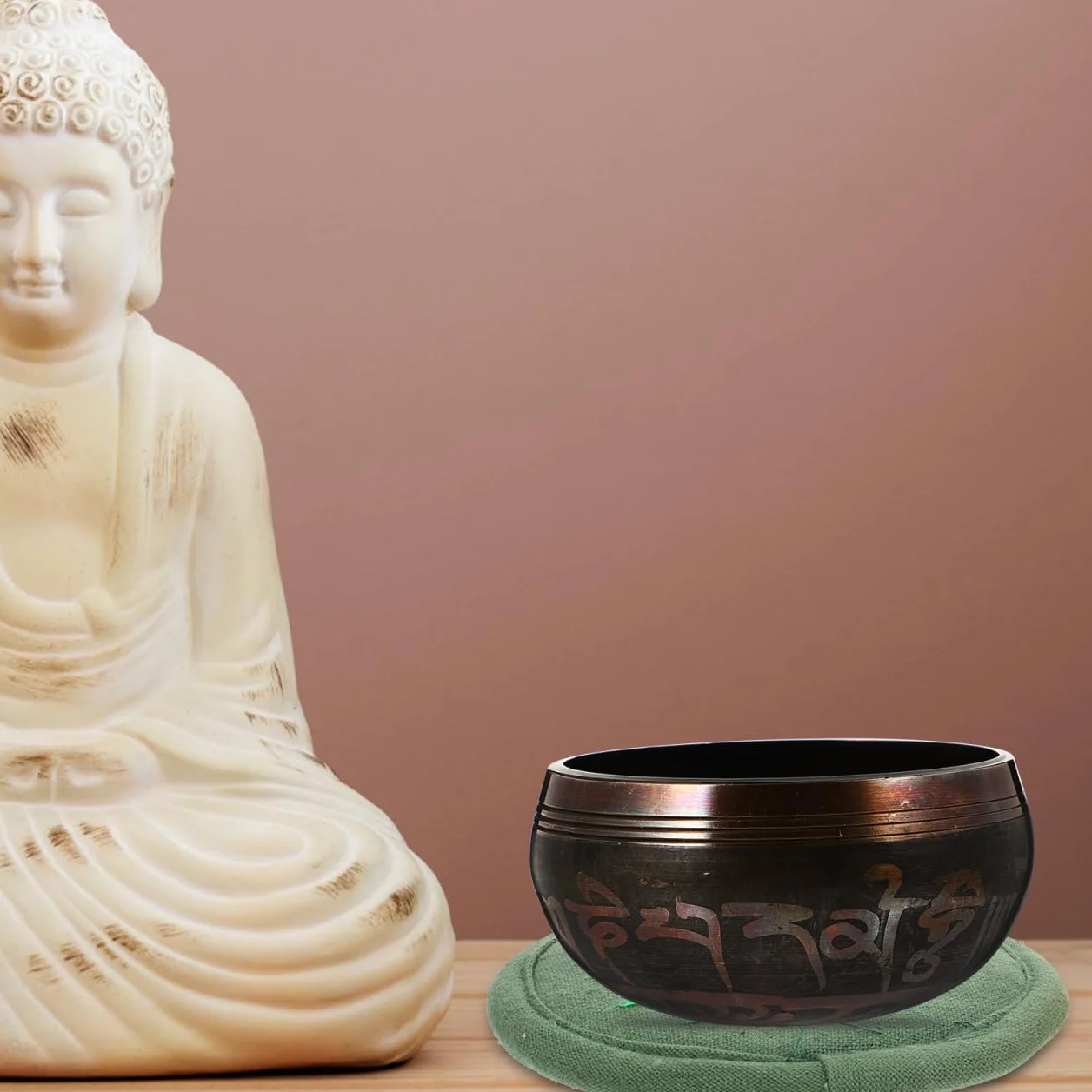 BESTonZON Almohadilla de meditación para cuenco tibetano, base redondeada, bordado, yoga, verde