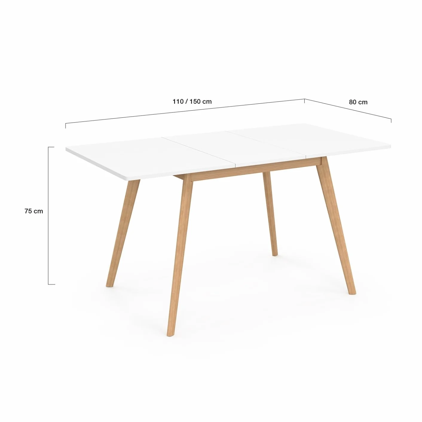 IDMarket – Mesa escandinava Extensible Rectangular Inga 4-8 Personas, 110-150 cm, Color Blanco