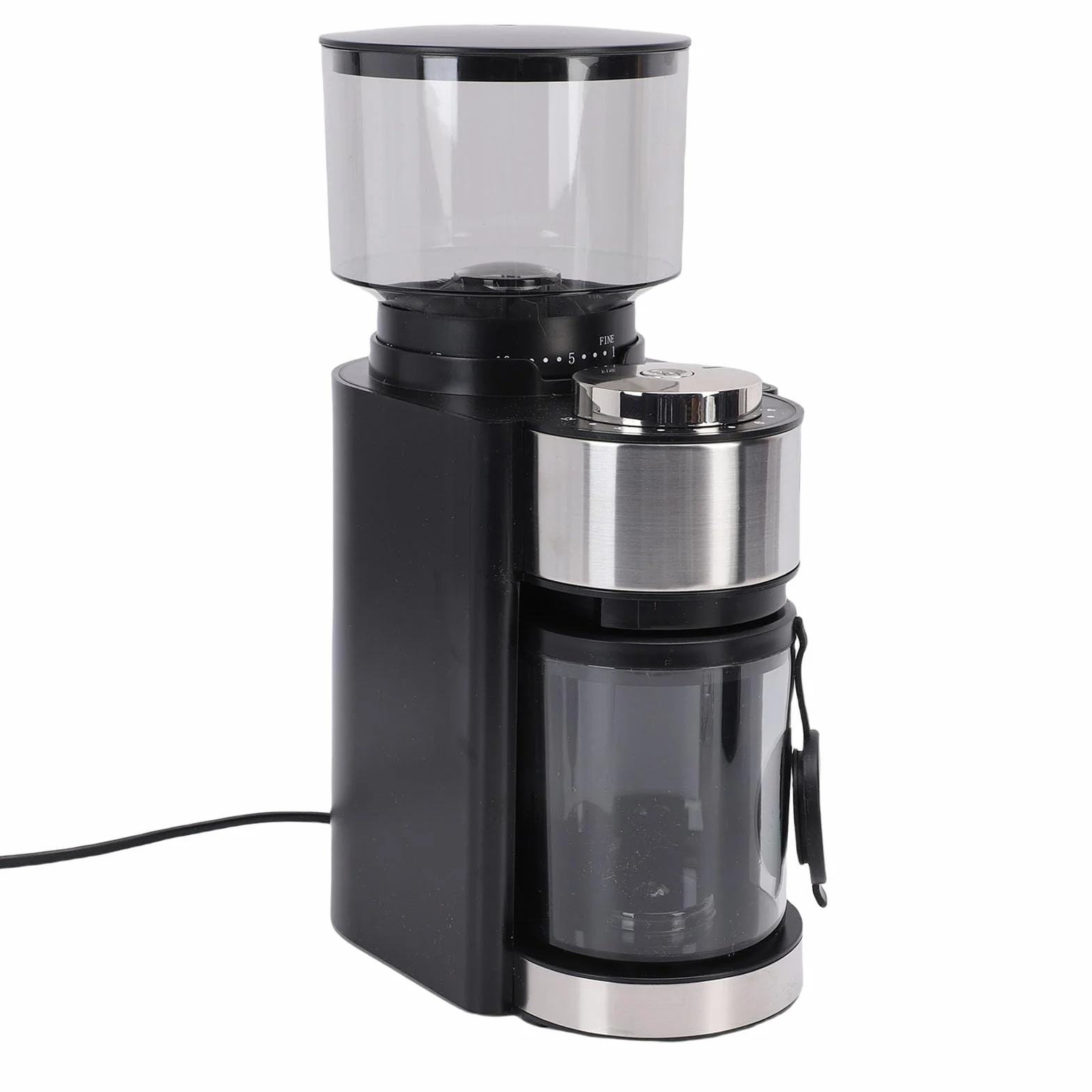 Molinillo de Café Eléctrico de Muelas Cónicas, Ajustable de Acero Inoxidable, Depósito de 250g con Piezas Desmontables para Uso Doméstico y Oficina (Enchufe europeo 220V)