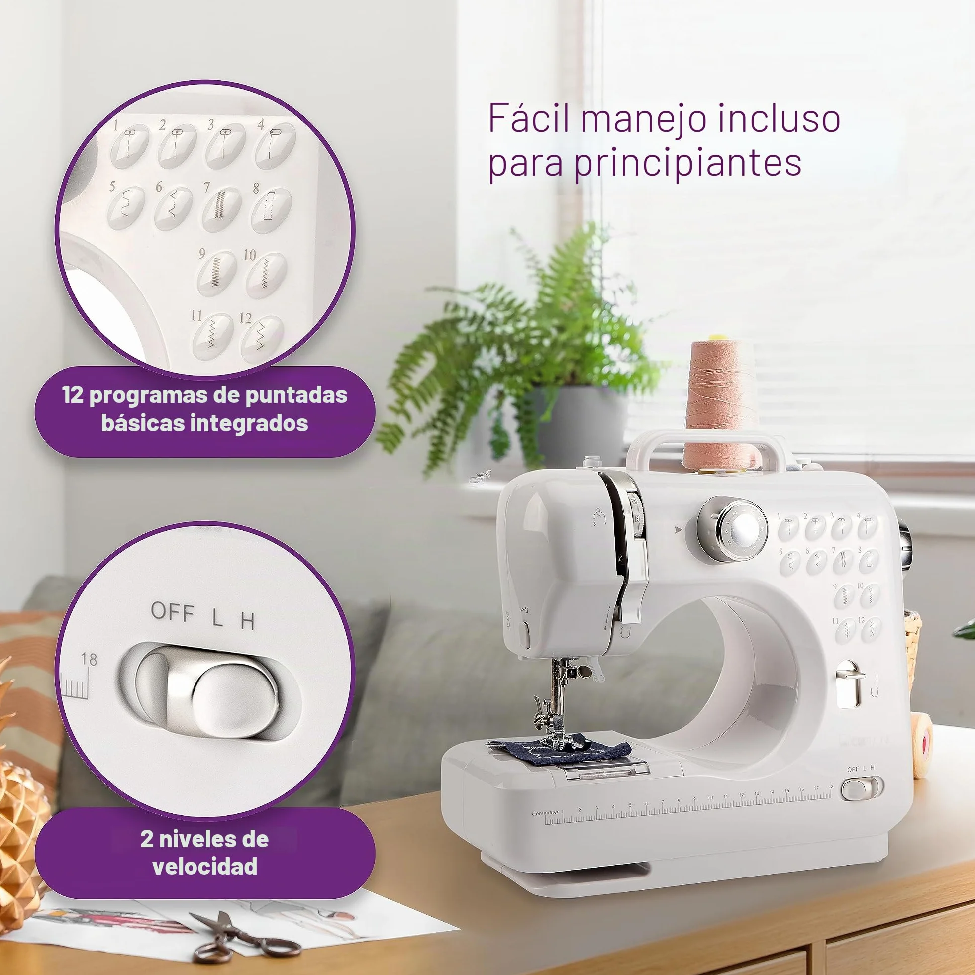 Clatronic Máquina de coser NM 3795 NM 3795 NM NM 3795 NM NM 3795 con 12 patrones de puntada, máquina de coser con función de costura delantera y trasera y 2 velocidades, funciona con baterías o red