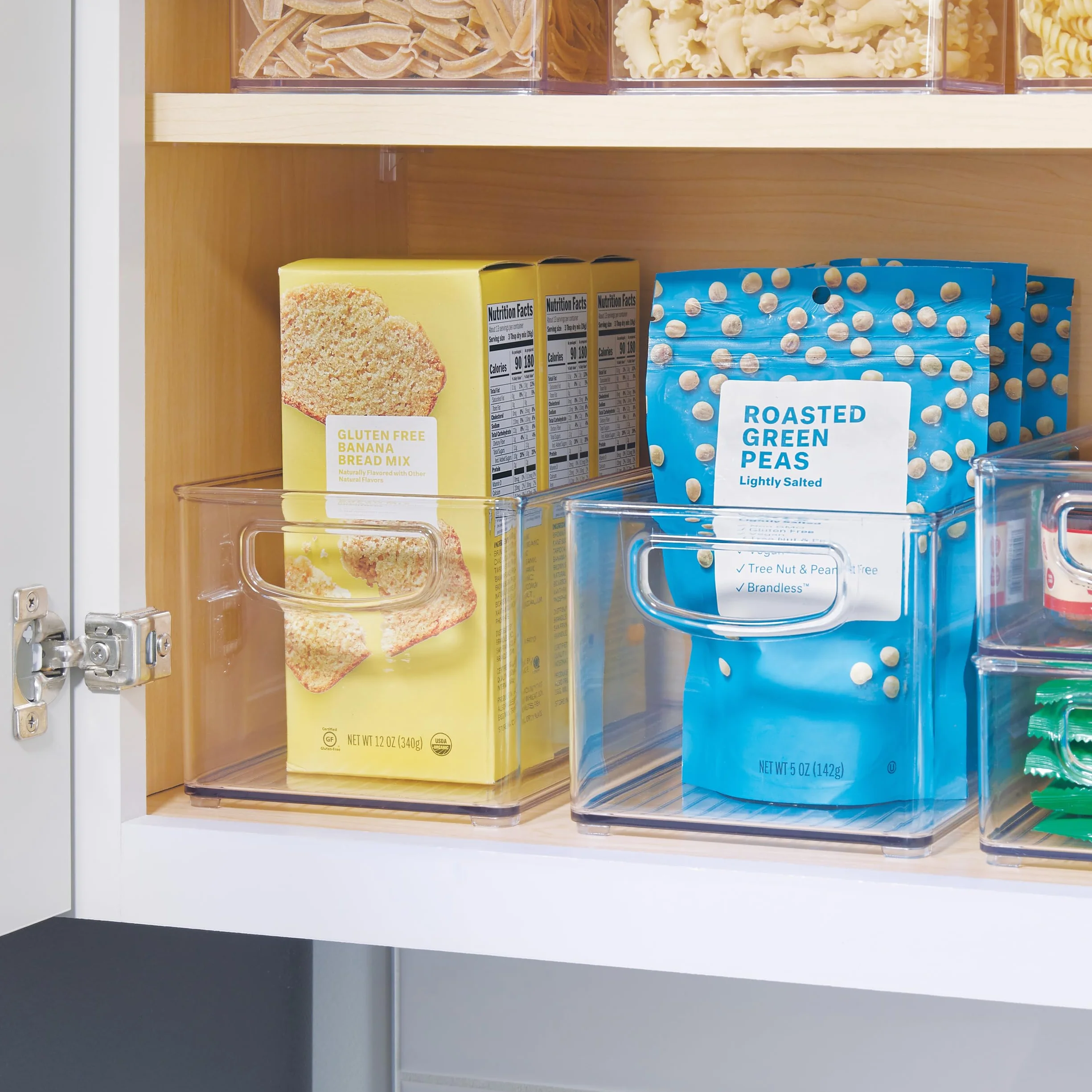 InterDesign iDesign - Contenedor apilable de plástico para despensa, organizador con asas para armarios o nevera, juego de 4, transparente