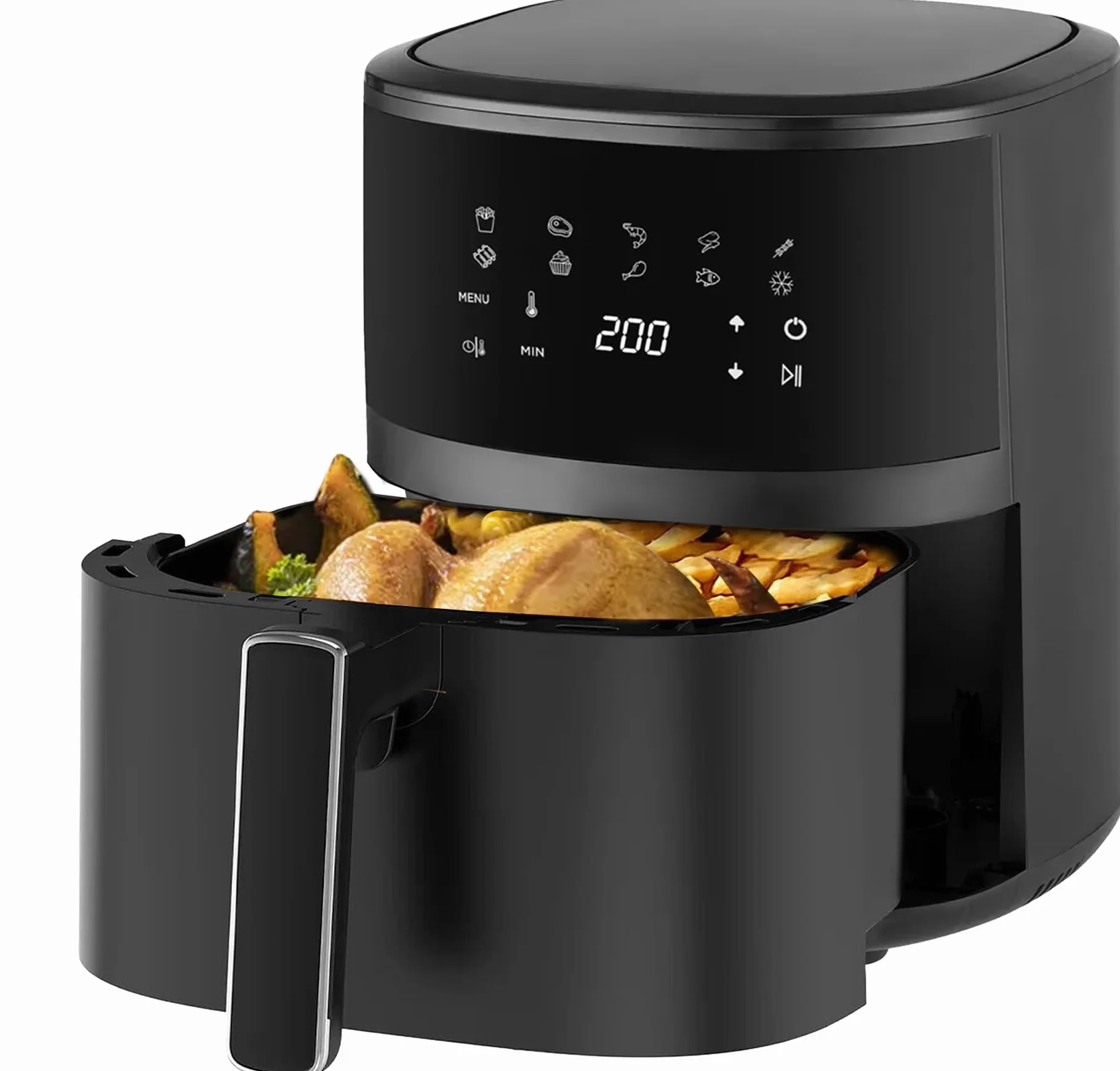 Extralink Freidora Aire 4.2L 1400W con 10 Funciones de Cocina – Airfryer Compacta, Eficiente Energéticamente, Pantalla Táctil LED, Apta para Lavavajillas, 90% Menos Grasa, 80°C a 200°C