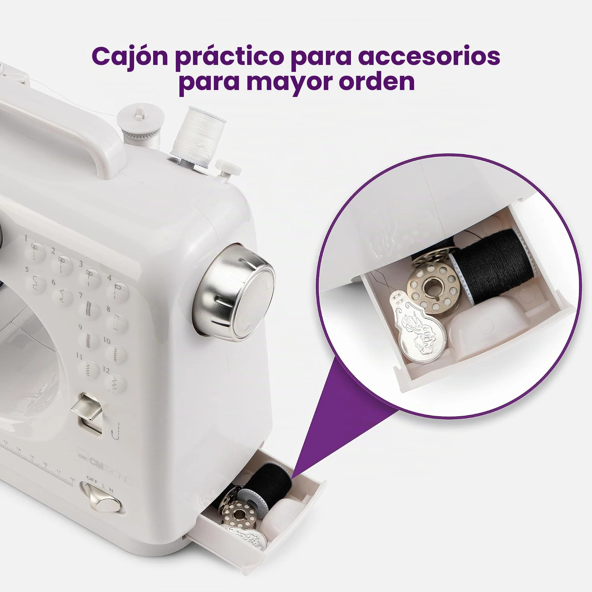 Clatronic Máquina de coser NM 3795 NM 3795 NM NM 3795 NM NM 3795 con 12 patrones de puntada, máquina de coser con función de costura delantera y trasera y 2 velocidades, funciona con baterías o red