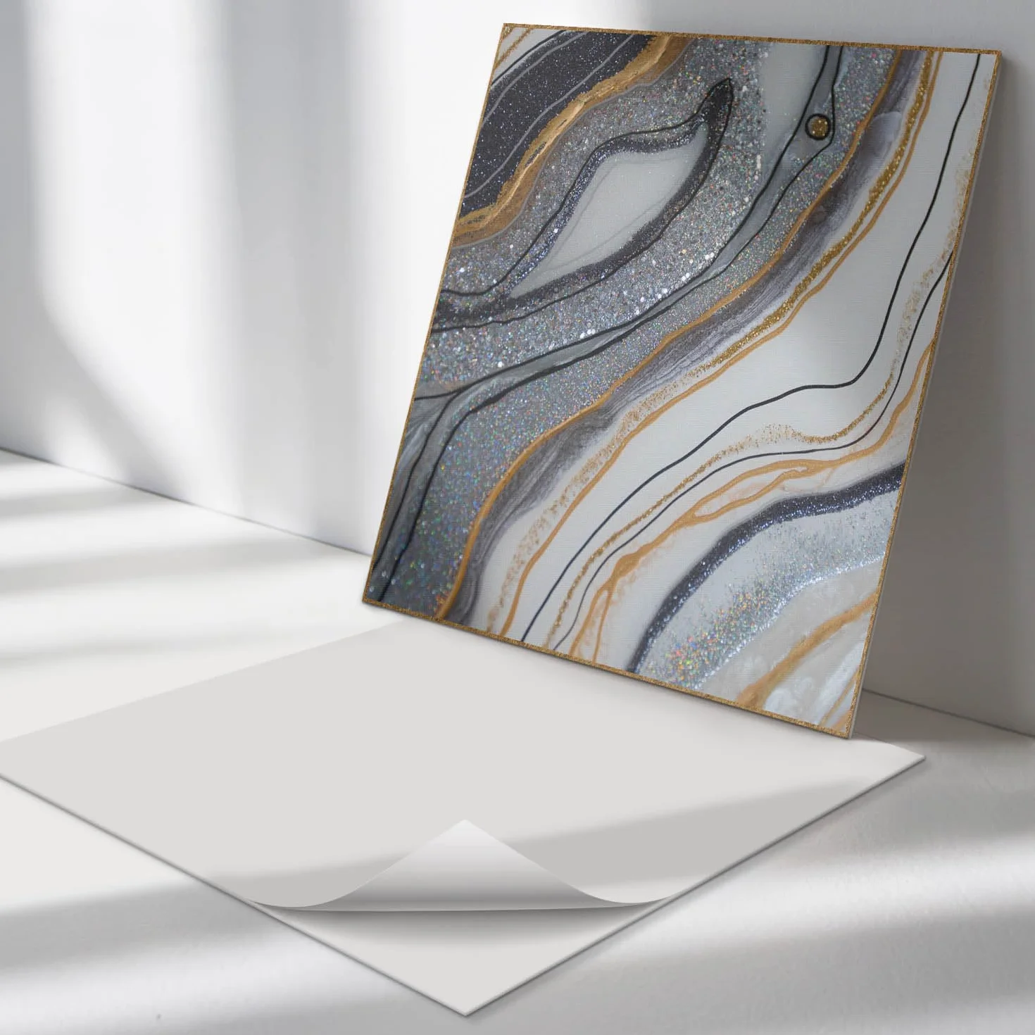 Azulejos Decorativos 50x50 cm Protección Contra Daños Decoración Antischizzo Fácil de Limpiar 4 Piezas Revestimiento del Suelo Vinilo Sostenible - Onde astratte con brillo