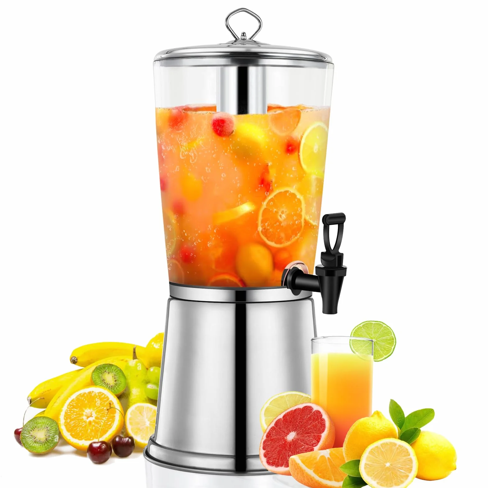 Dispensador de bebidas de 2 galones con soporte, dispensador de bebidas para fiestas, dispensador de jugo de acero inoxidable con tubo de hielo y espiga, dispensador de perforador para fiestas