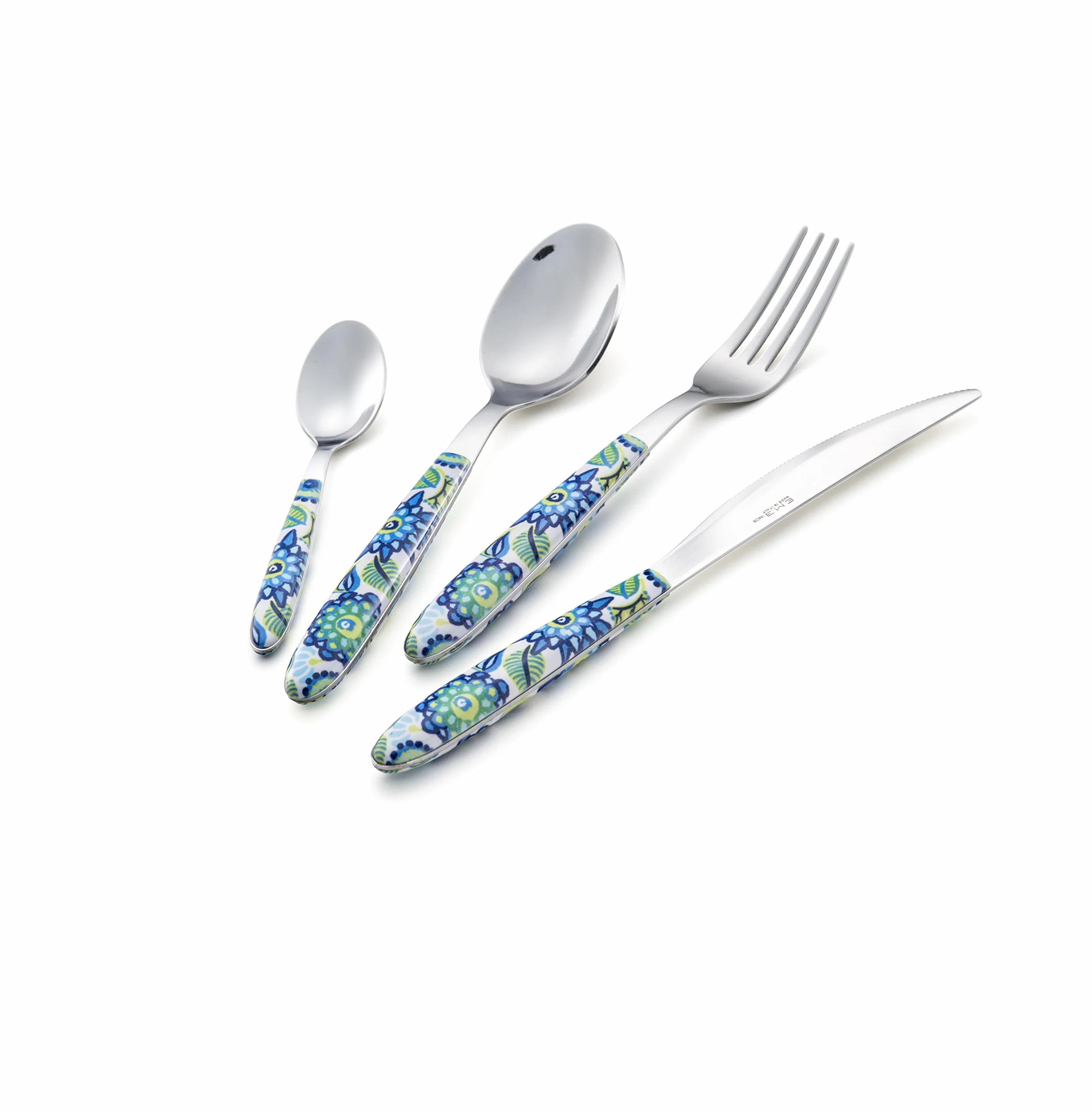 Eme Juego de 24 cubiertos, vitrina ahorraespacio, auténtico tropical, azul, fabricado en Italia
