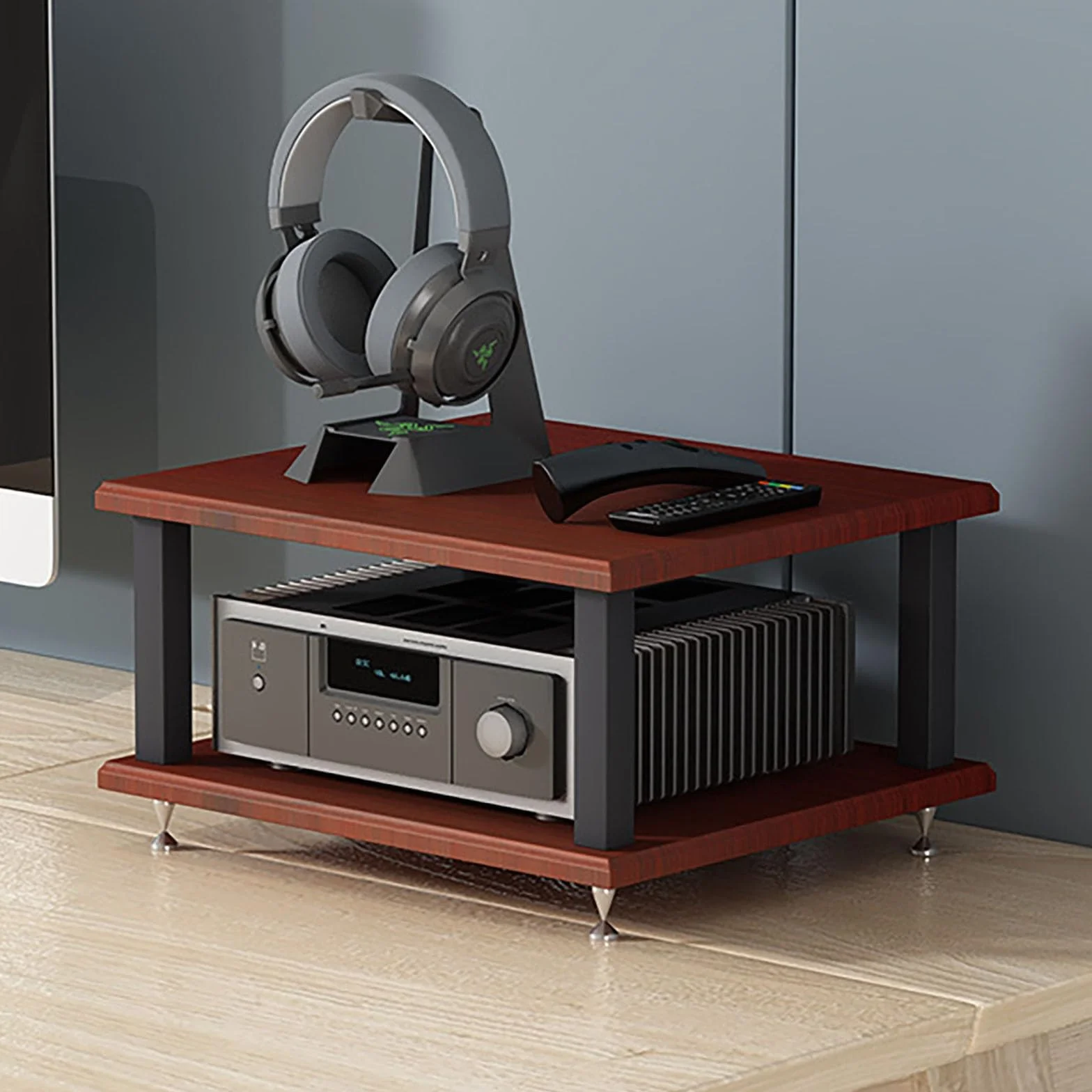 Estanteria Audio HiFi, Mini HiFi Stand Rack, Estante De Almacenamiento De Componentes Estéreo, Para Dispositivos De Audio HiFi, Mueble Hifi Para Equipo De MÃsica Para Escritorio(Brown,H15cm/5.9in)