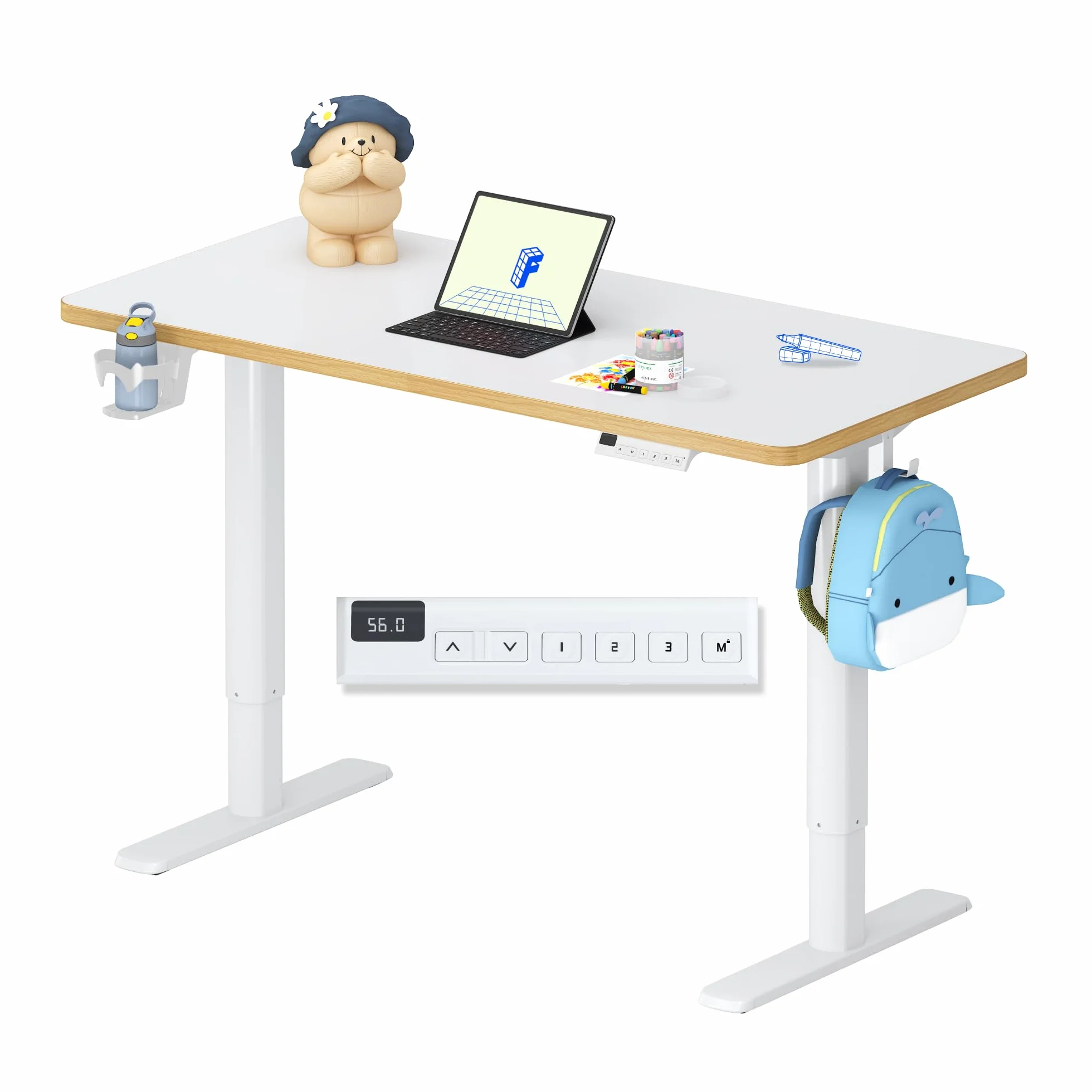 FLEXISPOT SK1 Escritorio Elevable Infantil, 110 x 52 cm,Pantalla LED, 3 Alturas de Memorias, Apto para Niños de Todas Las Edades, Carga 50 kg, Fácil Montaje, Blanco.