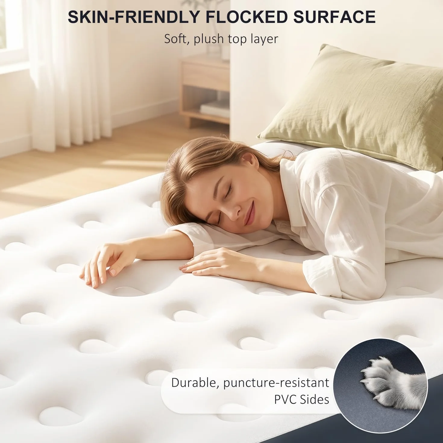 NALONE Colchón Hinchable Individual con Inflador Recargable Integrado 191x99x33cm, Colchón Inflable Matrimonio Autohinchable Cama Hinchable Eléctrico para Uso Doméstico Y Camping