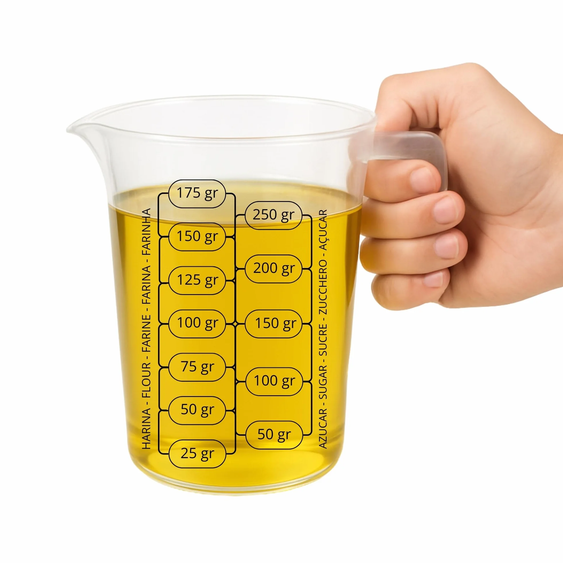 CHEFZOCO Jarra Medidora, Vaso Medidor, Plástico Transparente, Graduación Dual ml/gr, Apto Microondas