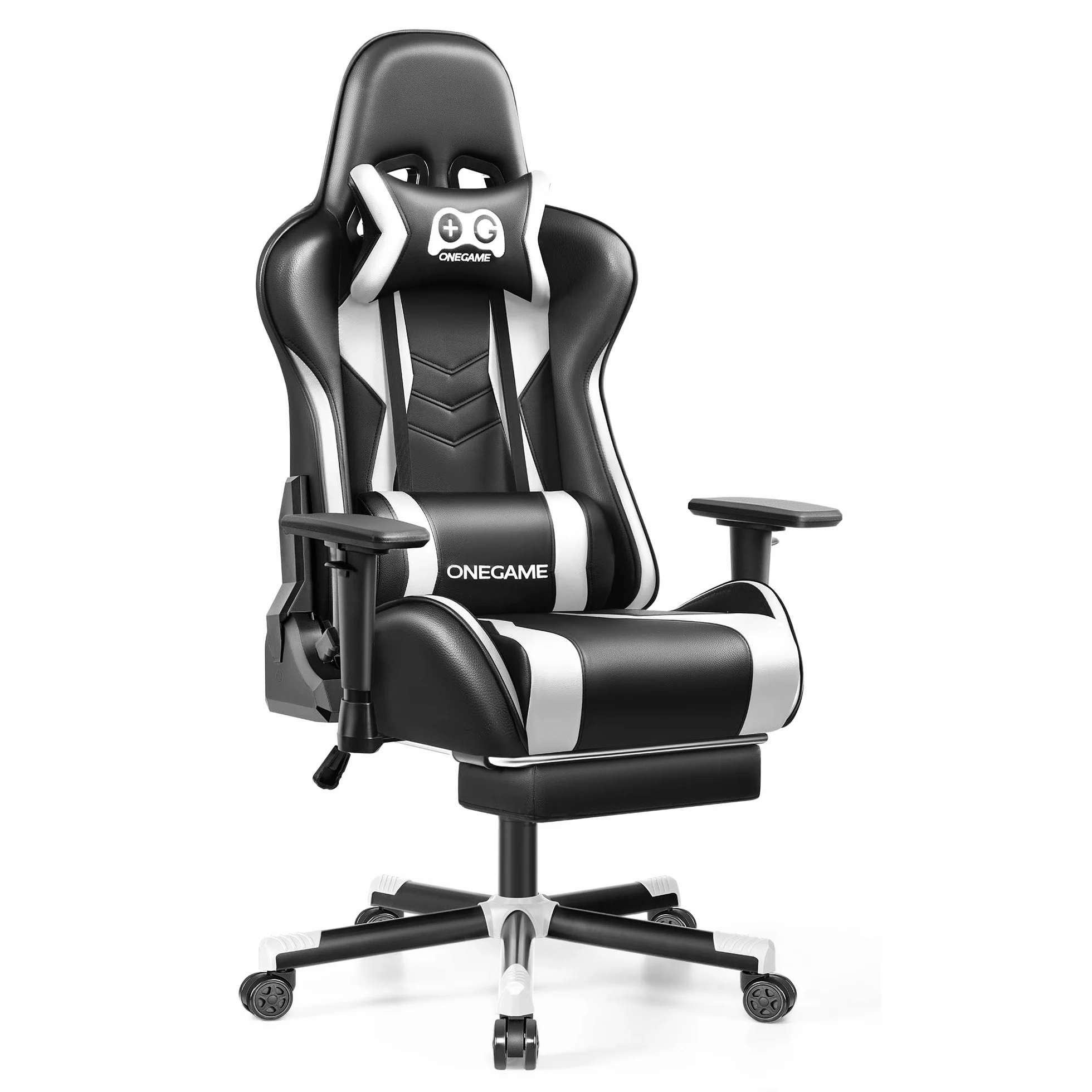 OneGame Silla Gaming Ergonómica, Gamer Adulto Grande y Alta, Reposabrazos Ajustables, PC Juegos Oficina, 150K, Nuevo Blanco