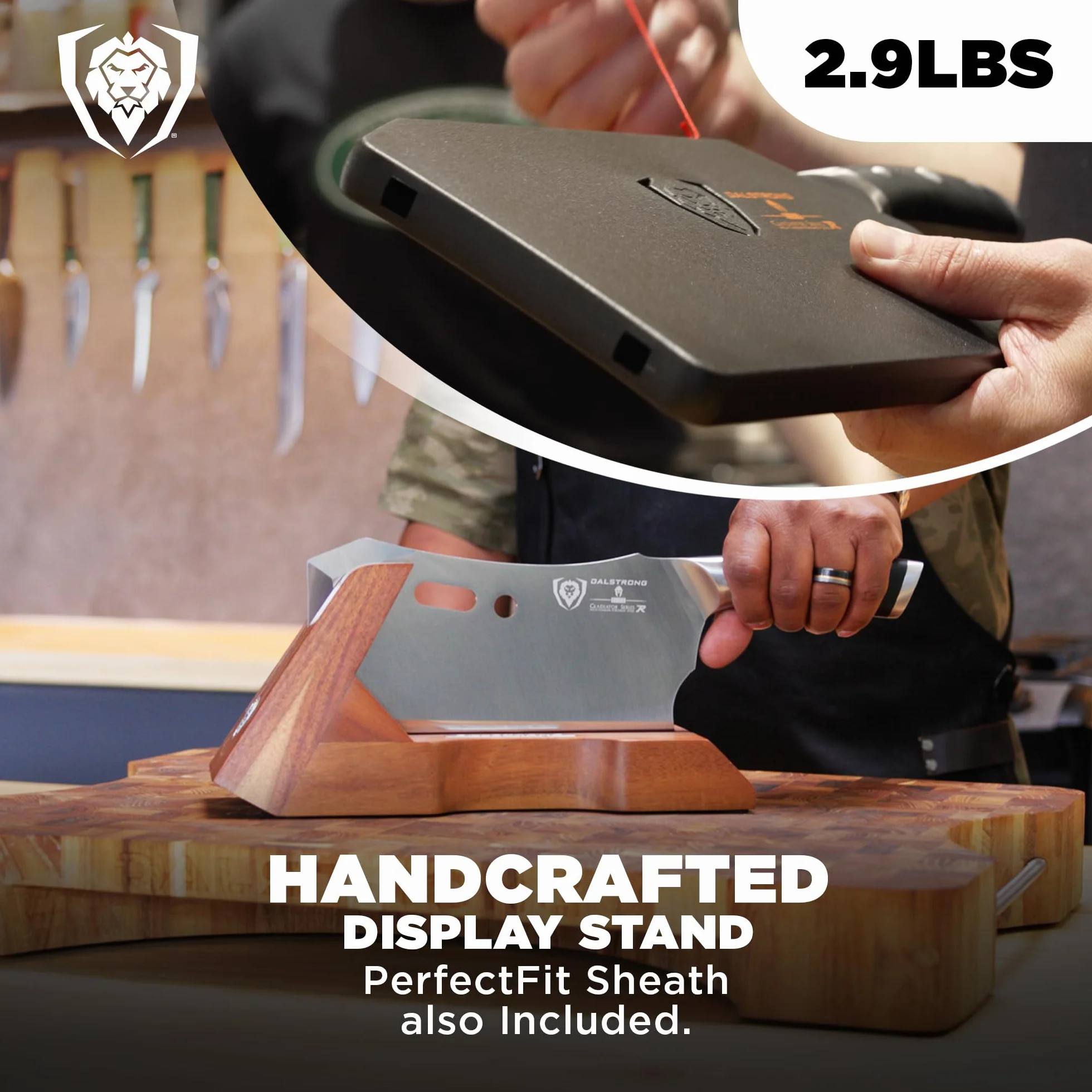 Dalstrong Obliterator Meat Cleaver - 9" - Gladiator Series R - Stand and Sheath Included - Razor Sharp Massive Heavy Duty - 3lbs - 6mm Thickness - 7CR17MOV High Carbon Steel - NSF Certified