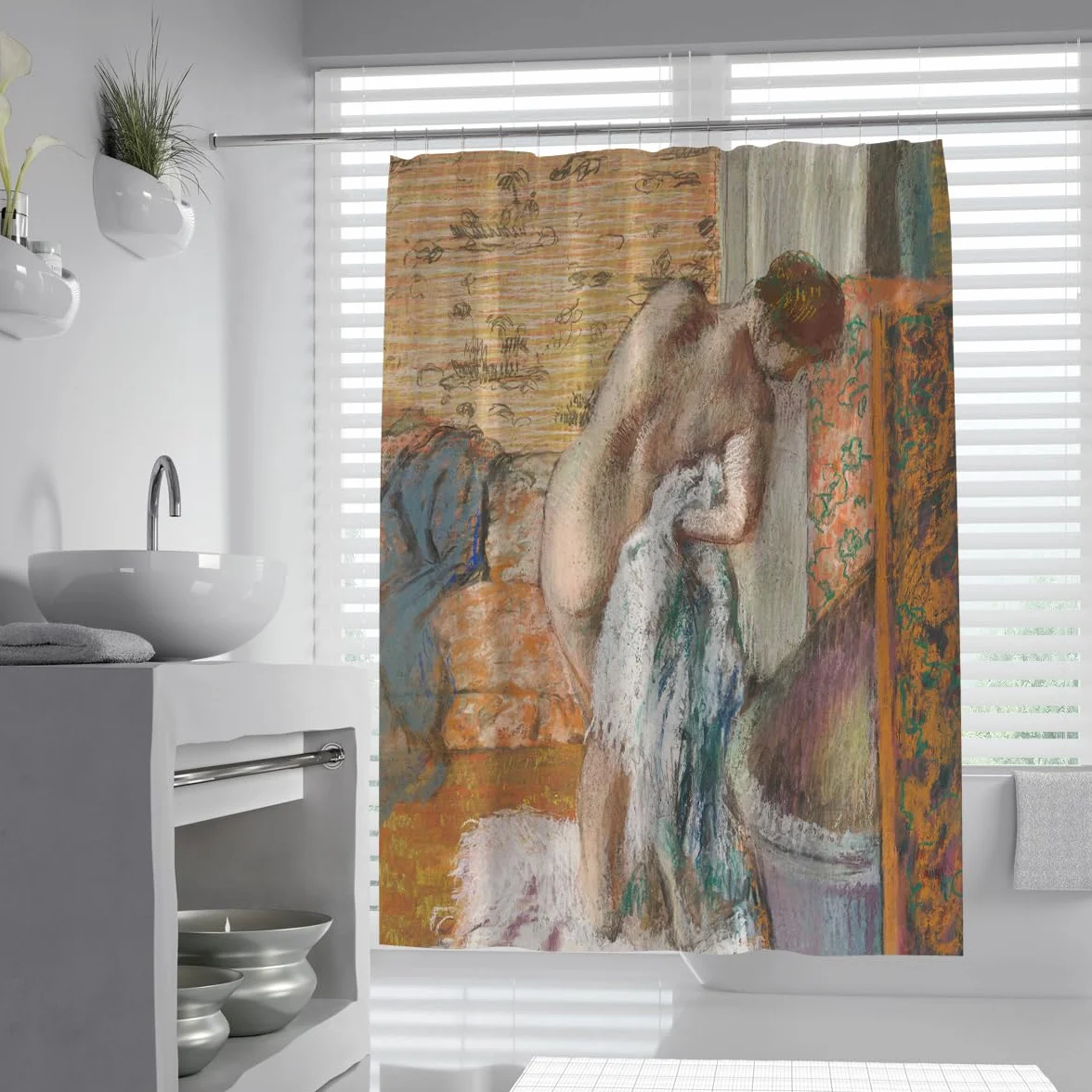 Cortina de Ducha de Estilo Vintage francés Forro de Pintura Famosa Cortina de Ducha de Tela Lavable para decoración de baño con Ganchos 200x200