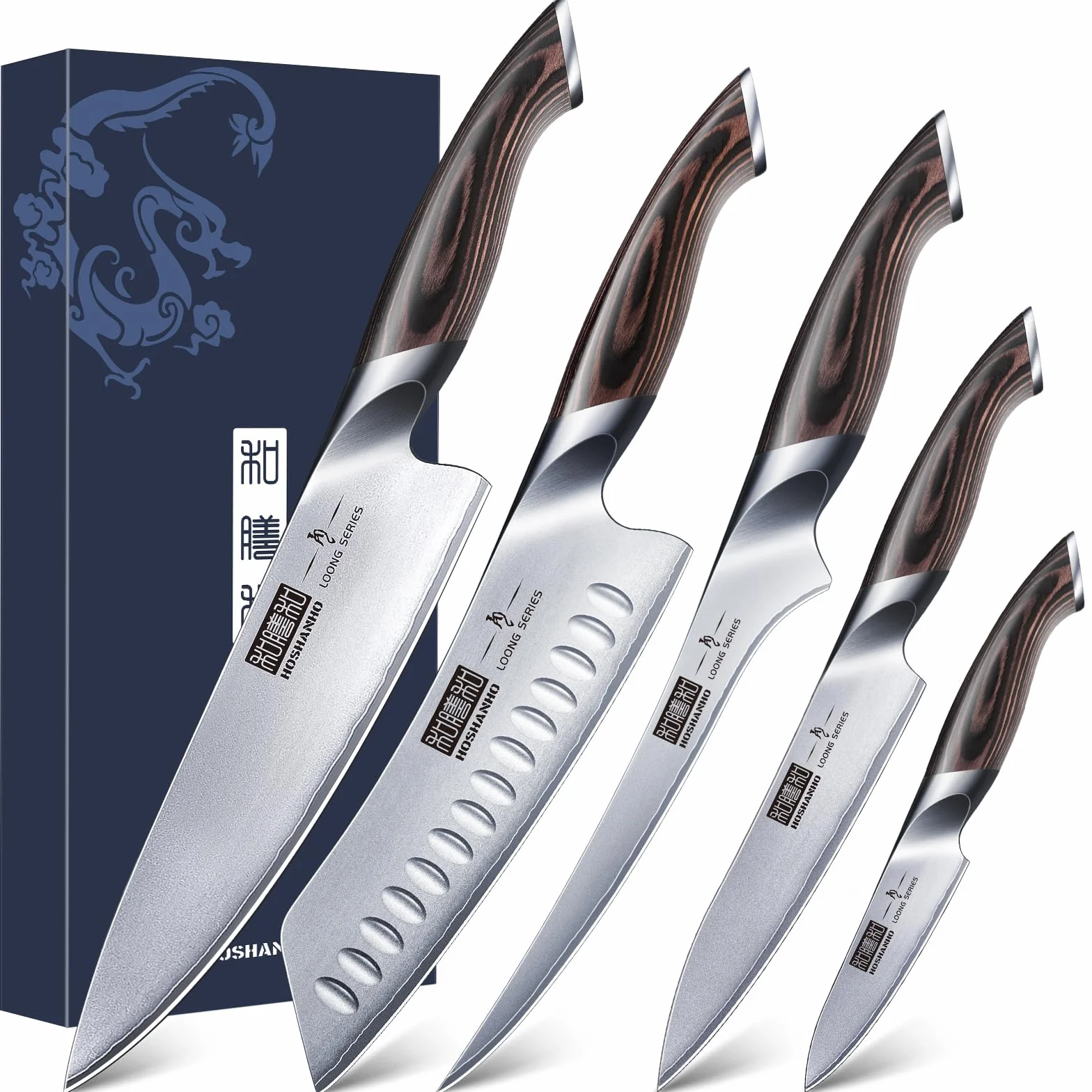HOSHANHO Juego de Cuchillos de Cocina 5 piezas, Juego de Cuchillos Japoneses de Acero Inoxidable de Alto Carbono, Juego de Cuchillos de Chef Profesionales Ultraafilados