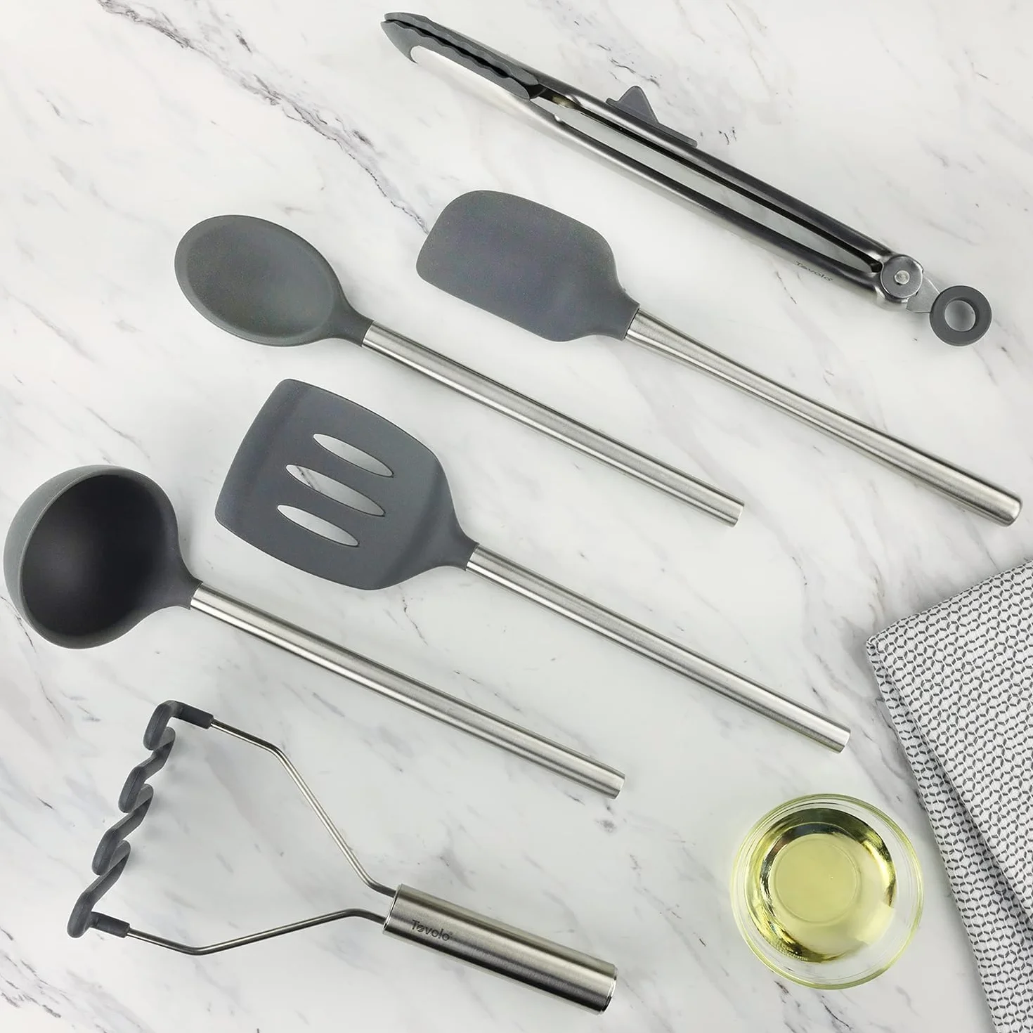 Tovolo Juego de 6 utensilios de silicona (carbón) – Utensilios de cocina y gadgets esenciales para hornear, cocinar, preparar alimentos, parrilla, hogar, apartamento y regalo/sin BPA y apto para