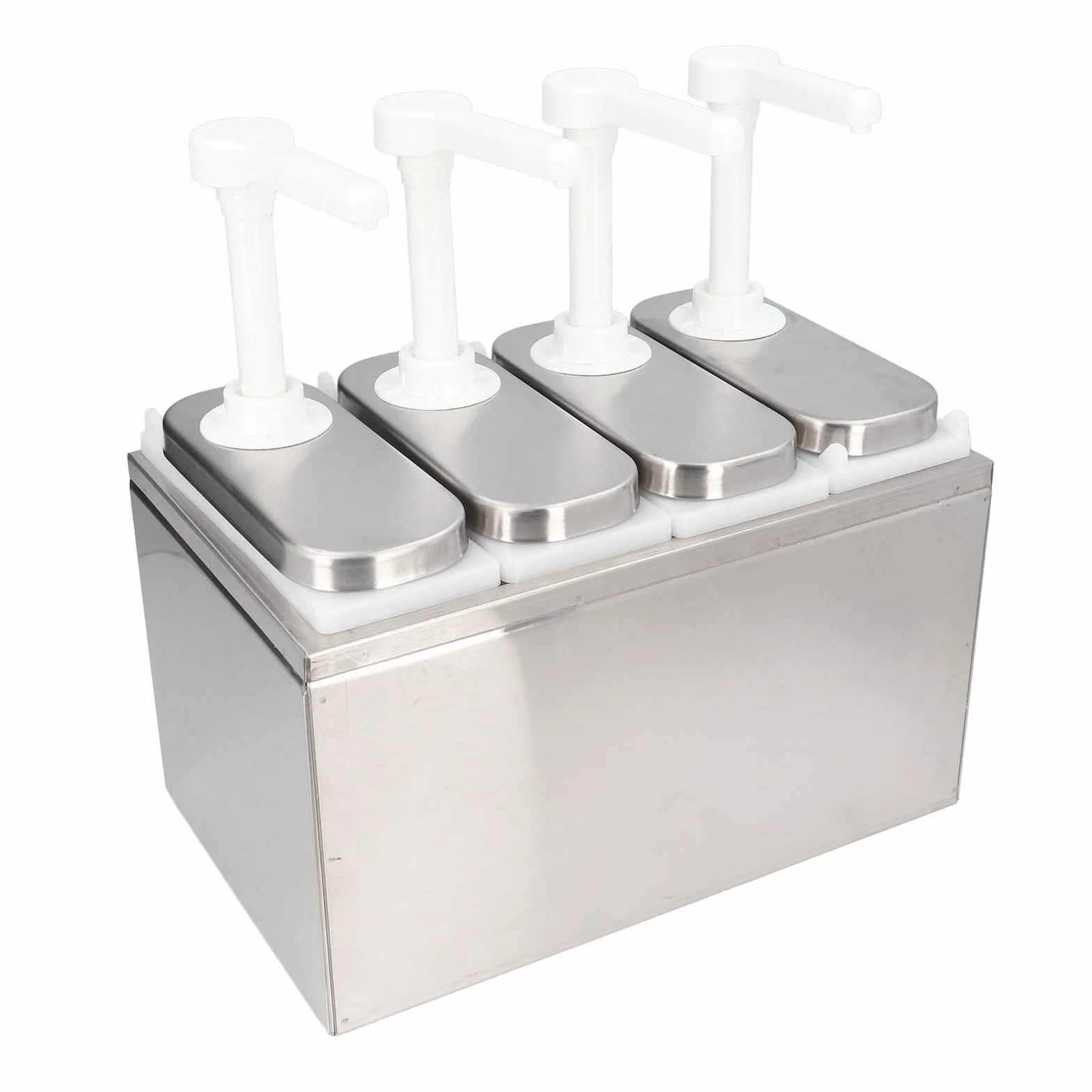 Bomba dispensadora de Salsa Dosificador de 1L, estación de contenedor de Bomba de Acero Inoxidable, Cabezal de Bomba cuantitativa, dispensador de condimentos(4 Cubo)