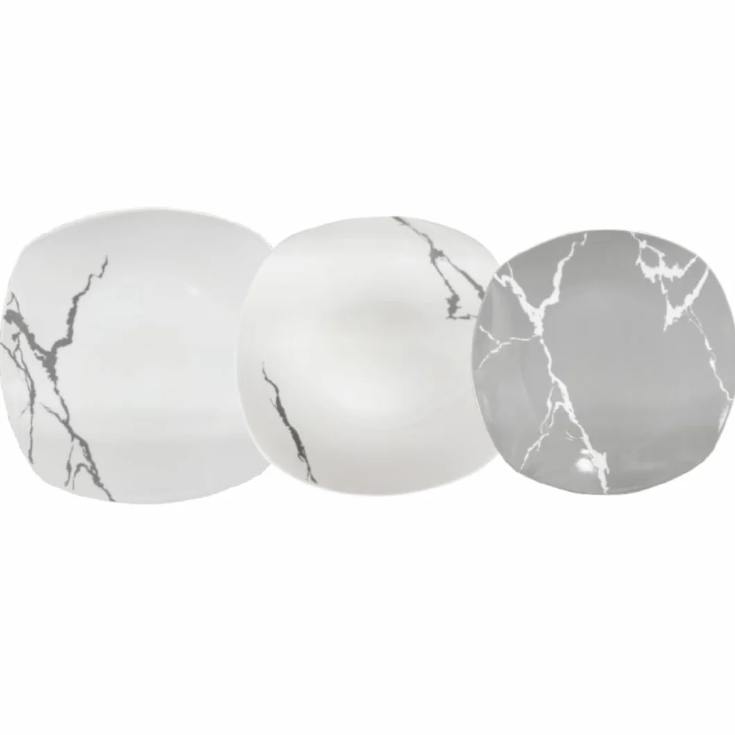 Vajilla de 38 piezas para 12 personas | Resistente porcelana blanca y gris, diseño moderno marmolado, elegante refinado, uso diario, ocasiones especiales, lavable en lavavajillas