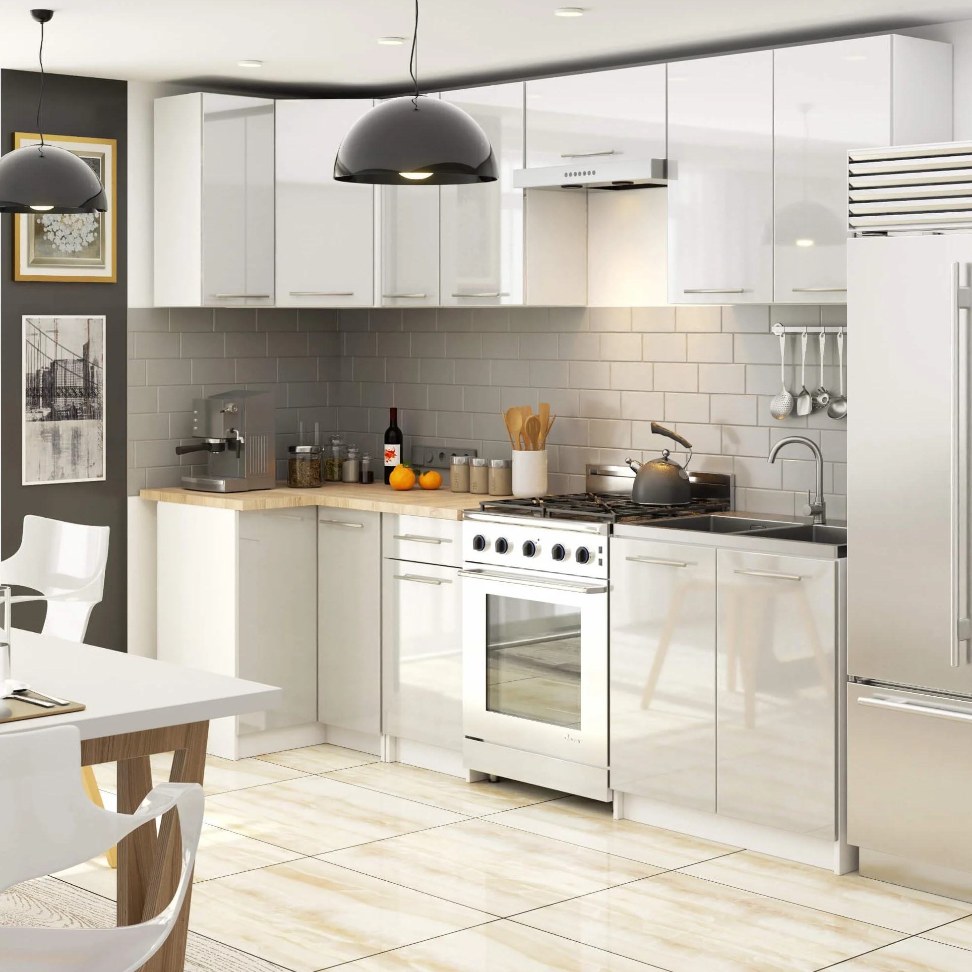 AKORD - Armario de cocina colgante Oliwia W60 | Mueble con 2 puertas y 2 estantes | Armario de almacenamiento | 60x30x72 cm | Blanco | Metallic Brillante